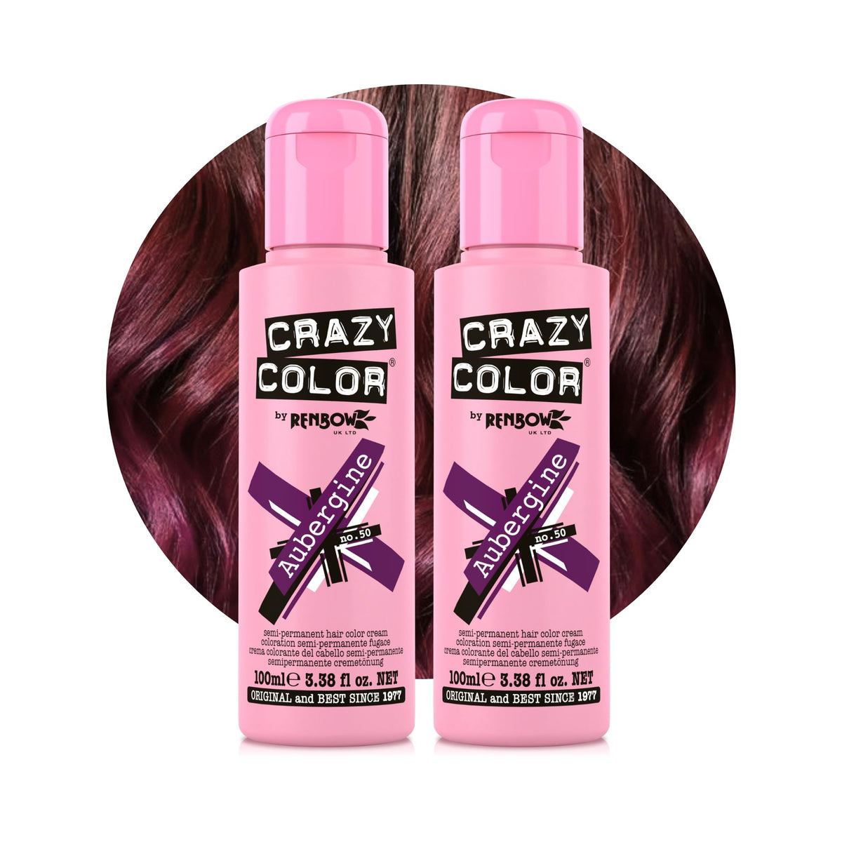Crazy Color Aubergine Red Hair Dye Duo - 200ml Semi-Permanent Colour
