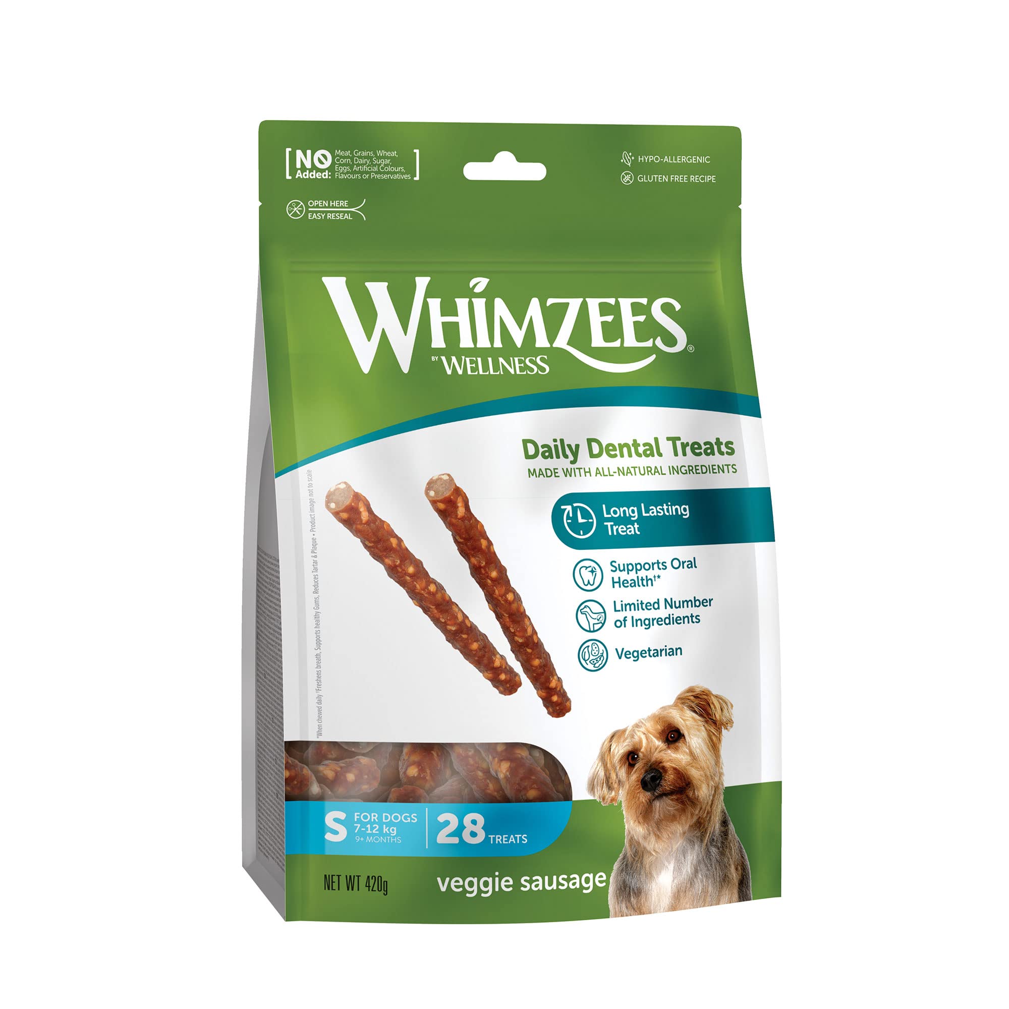 WHIMZEES Veggie Sausage S Dental Sticks for Small Dogs, Vegetable Flavor, 28 Count 1