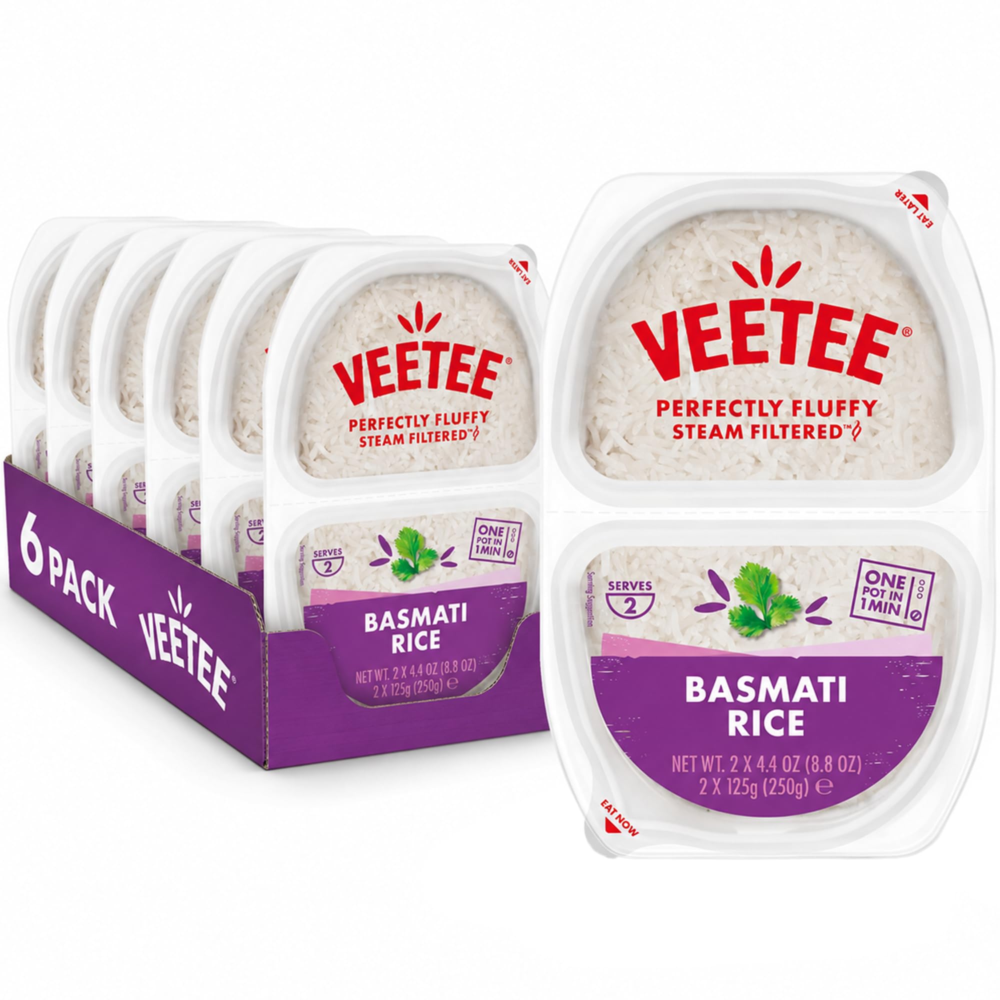 VEETEE Basmati Rice Pots - 6 x 250g Microwave Rice Pots | Steamed Basmati Rice | Ready in 60 Seconds 1