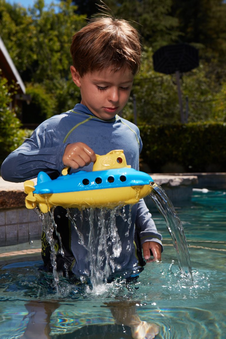 Green Toys Submarine - Yellow, Spinning Propeller, Scoop & Pour Fun | Ages 6+ Months