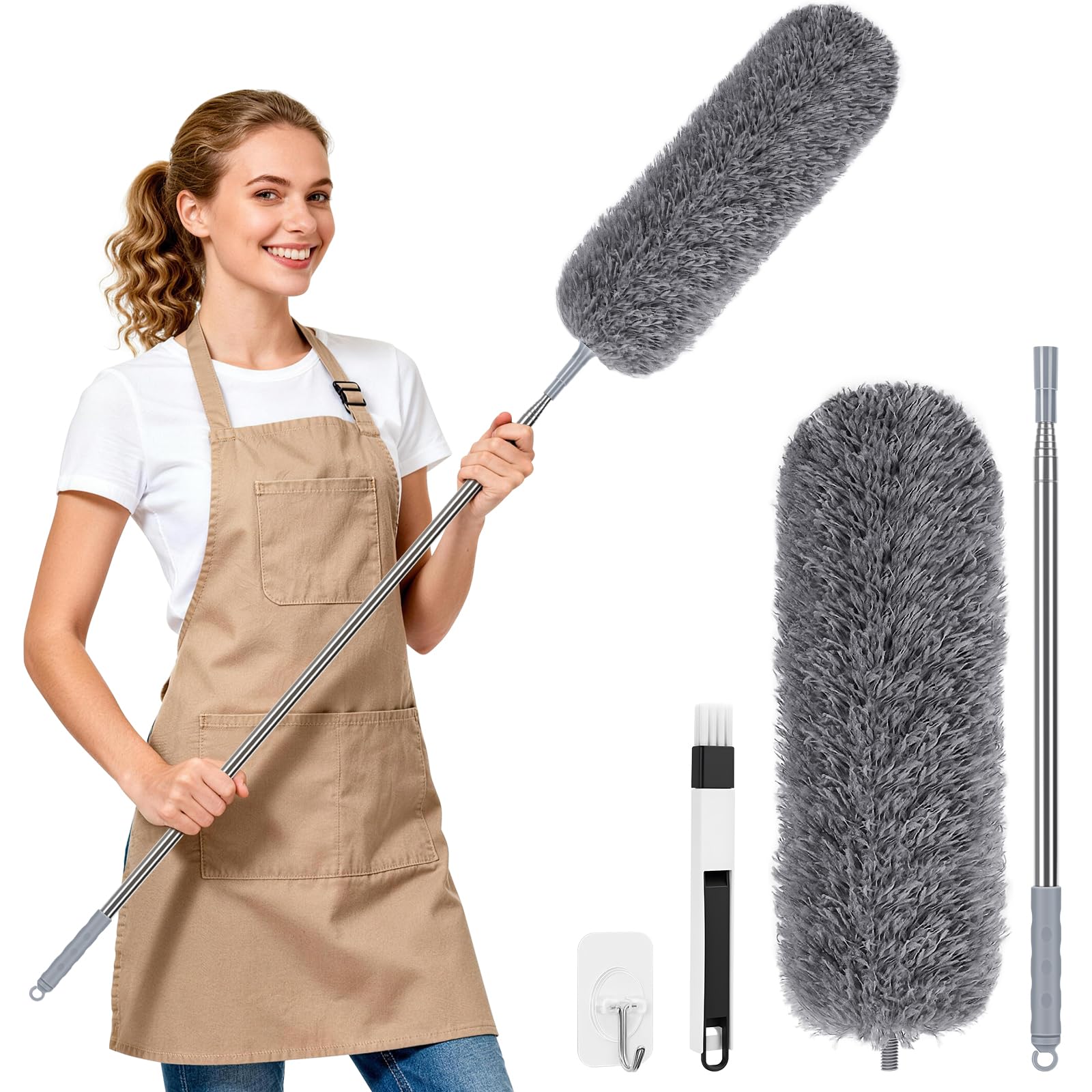 Alyvisun Extendable Feather Duster - 40-240 cm Telescopic Pole, Washable Microfibre Head