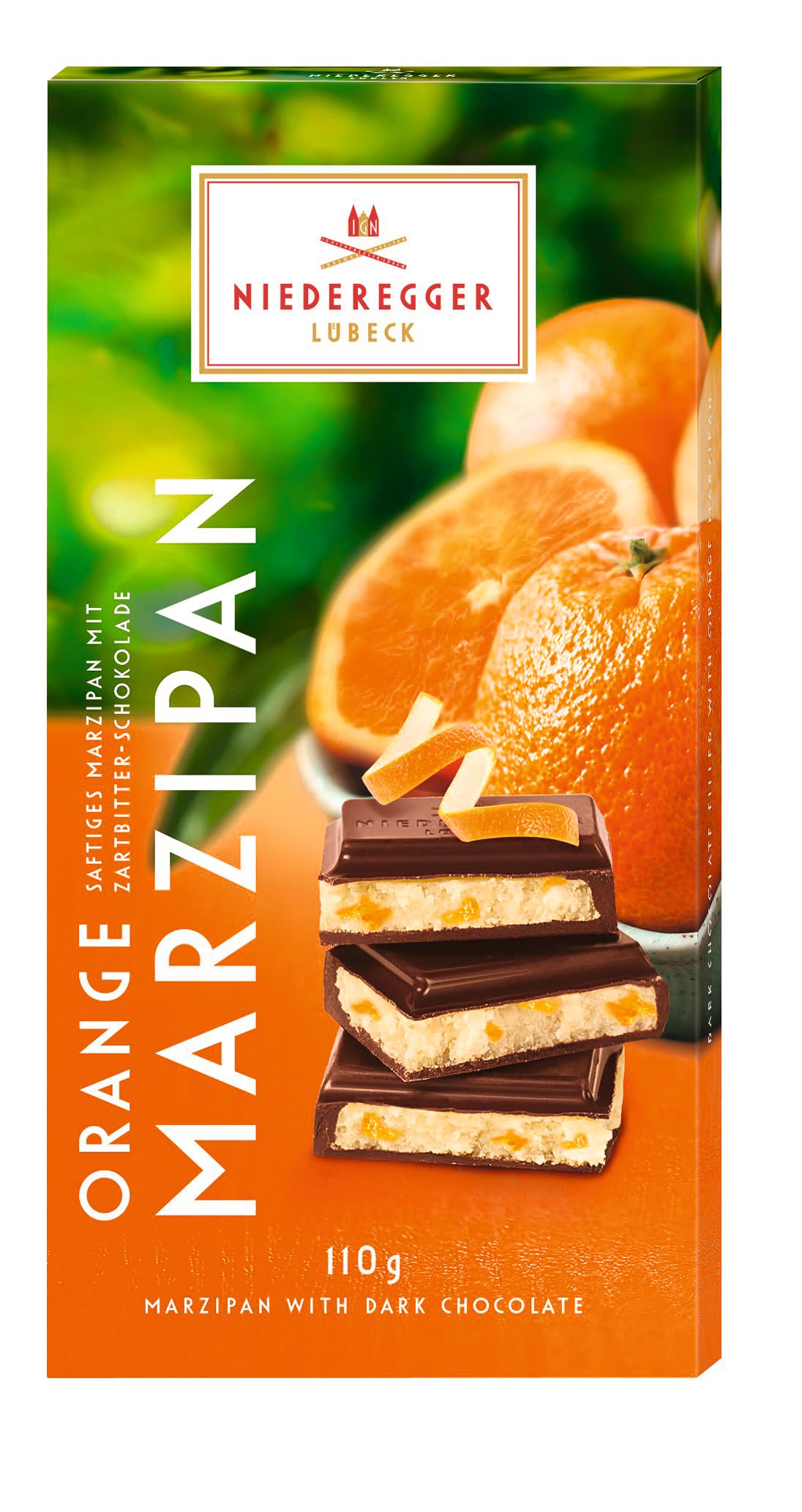 Niederegger Dark Chocolate Covered Marzipan Bar with Orange | 110g