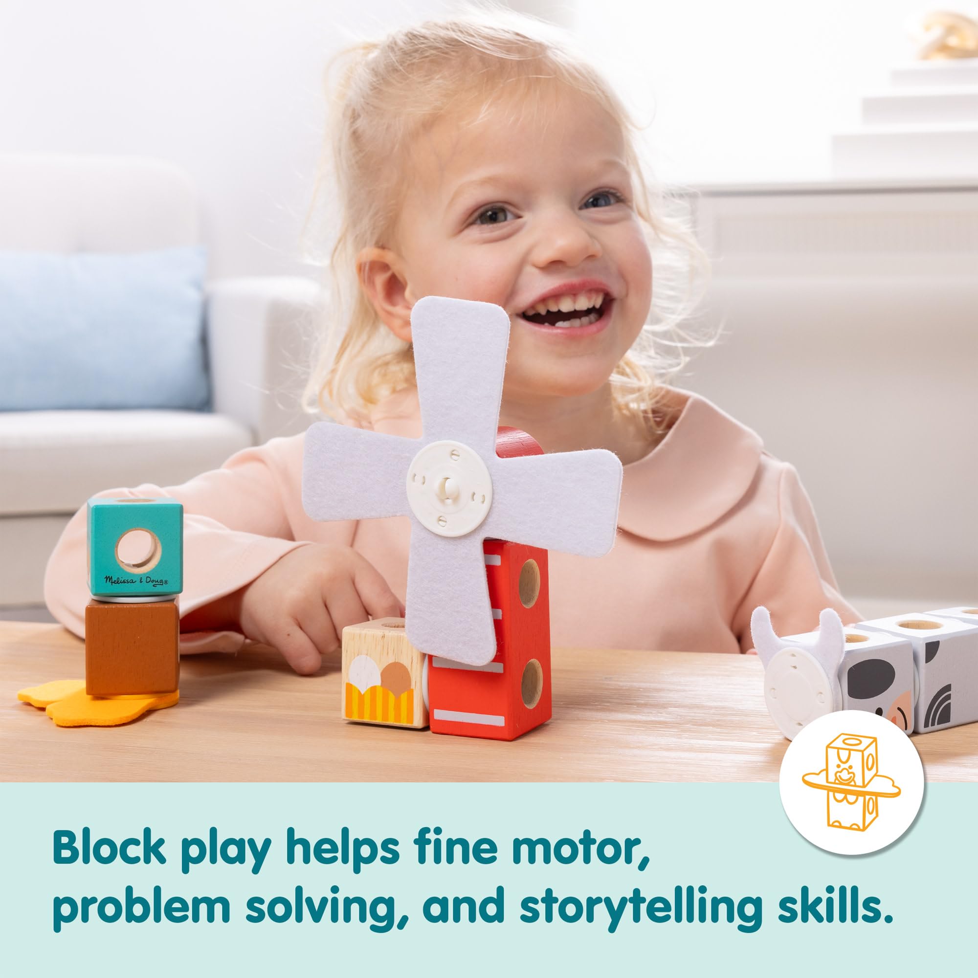 Melissa & Doug Blockables Farm Friends Snap And Play Building Blocks Set for Ages 2+ 5