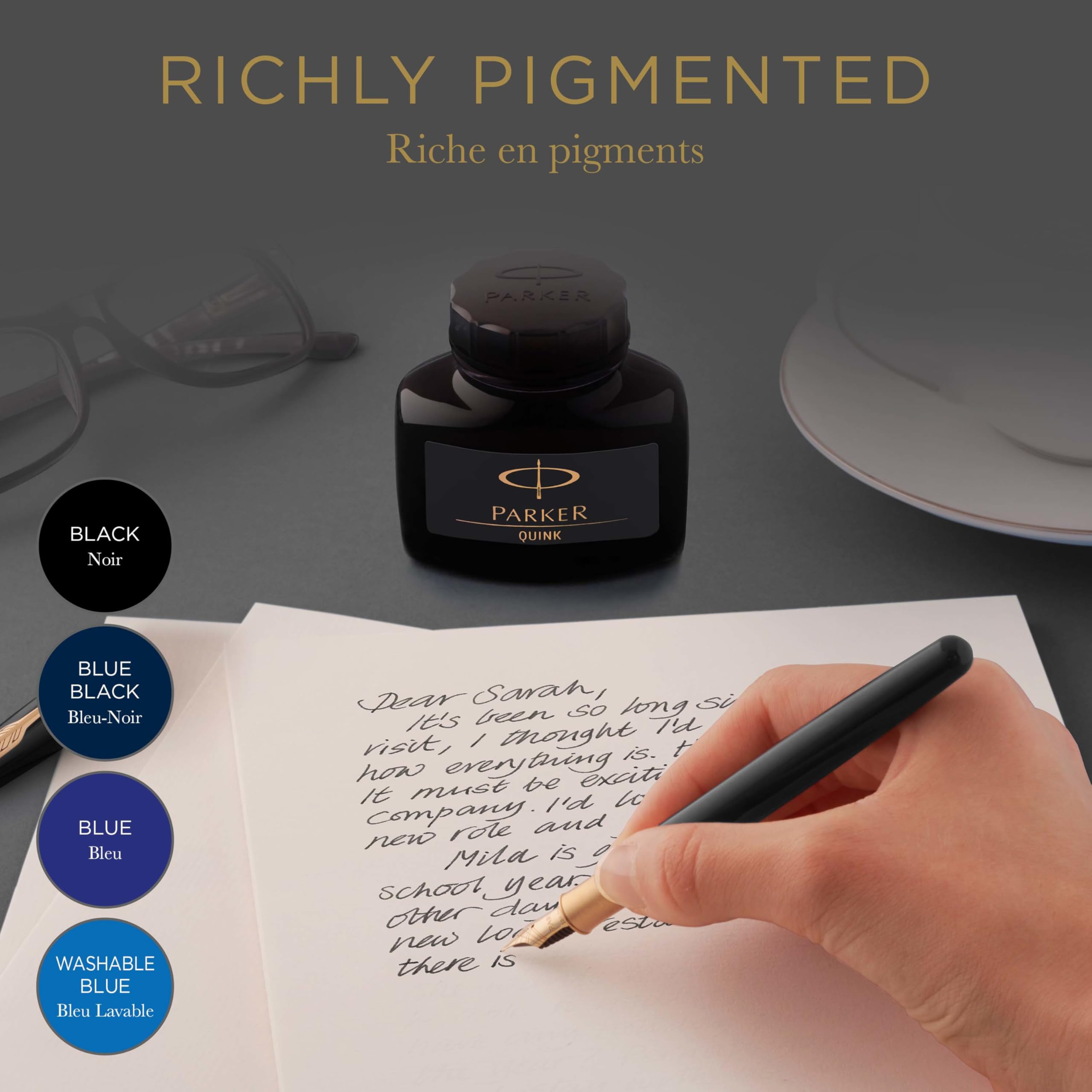 PARKER QUINK Fountain Pen Ink Bottle - Washable Blue | 57 ml | Smooth Flow