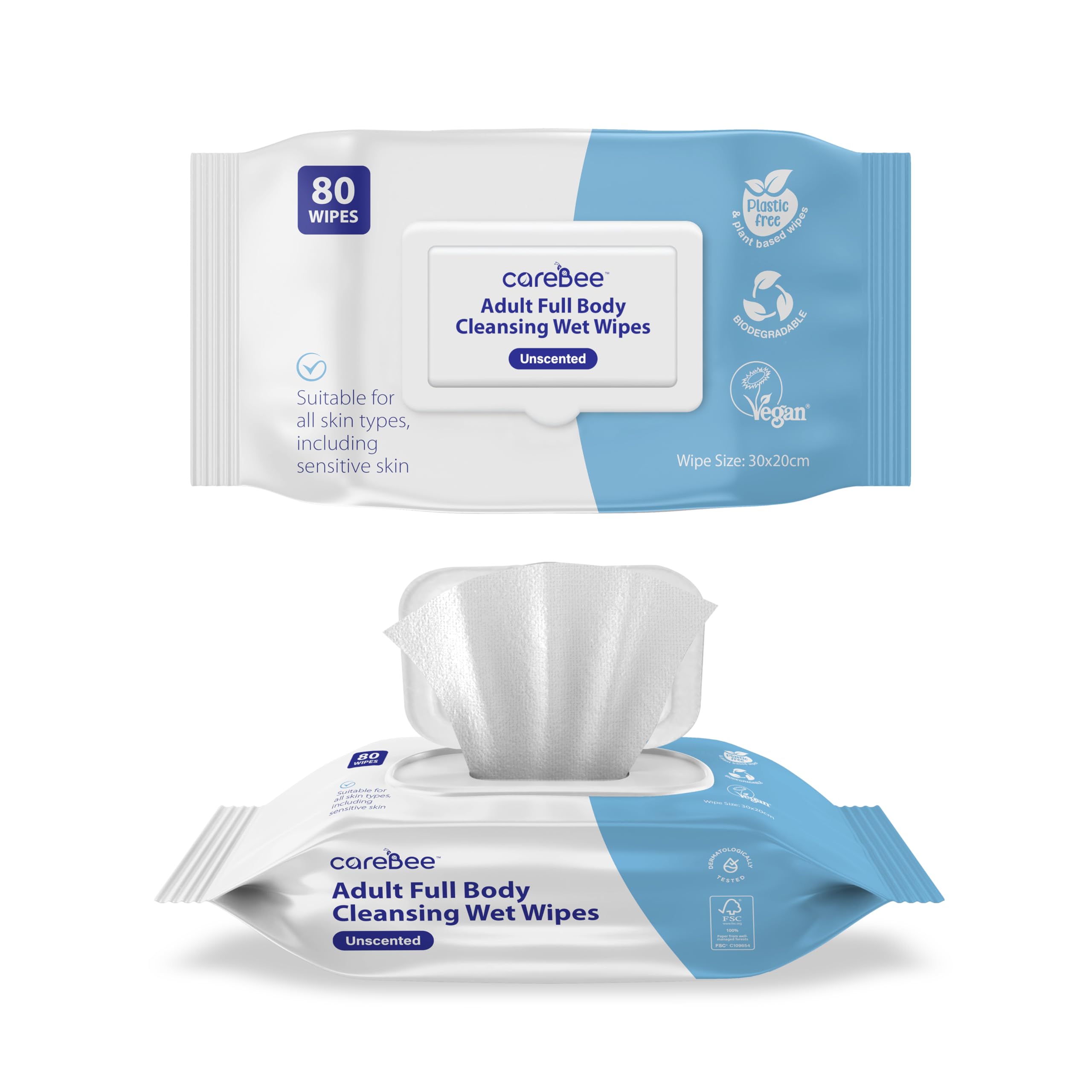 CareBee Premium Full Body Cleansing Wet Wipes for Adults - Fragrance-Free, Anti-Bacterial | Vegan, Hypoallergenic 1