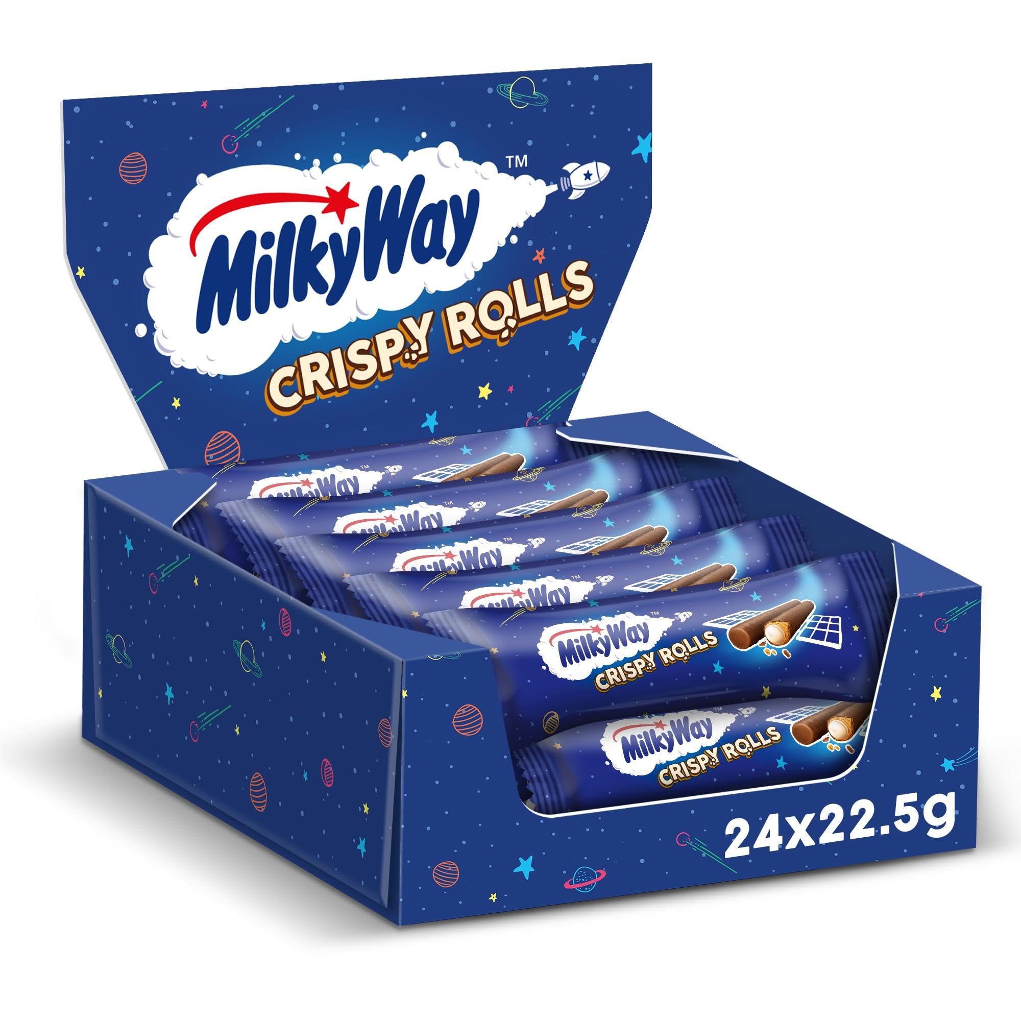 Milky Way Crispy Rolls Milk Chocolate Biscuit Snack Bar - 24 Pack of 22.5g Bars