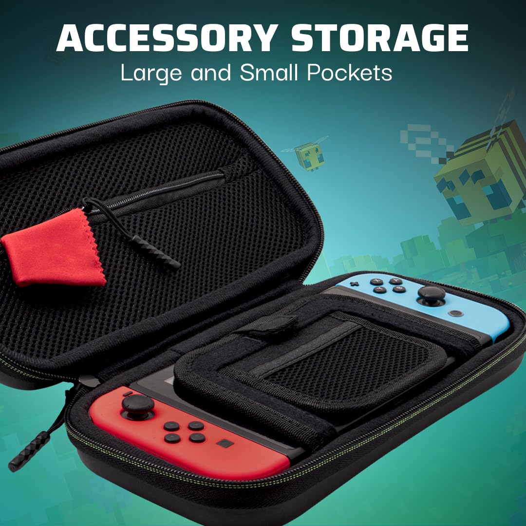 PDP Minecraft Forest Battle Travel Case Plus GLOW for Nintendo Switch Family | Green