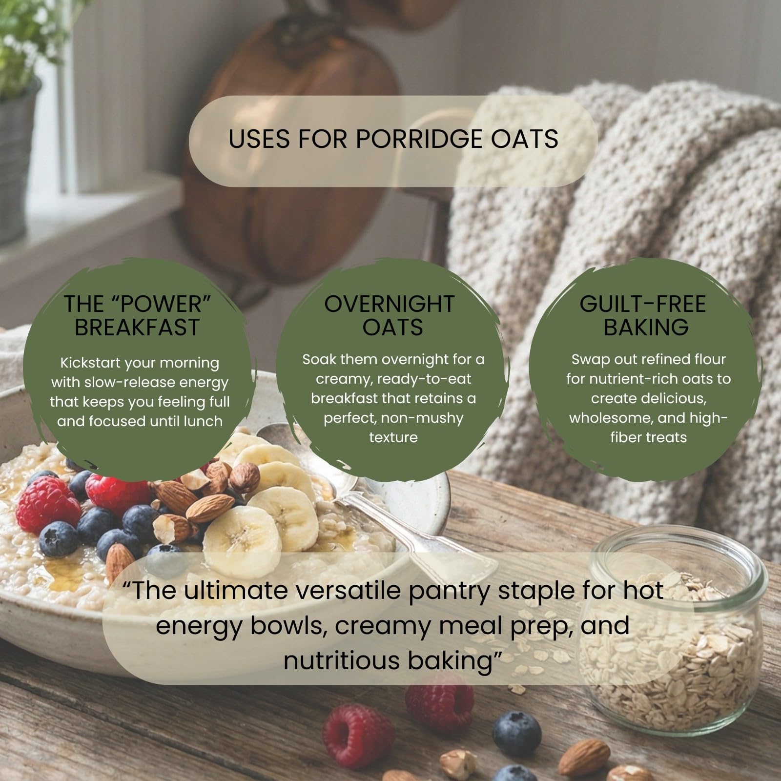 Minton & Donello Organic Porridge Oats - Creamy Texture, Versatile Baking Staple | 1kg Pack