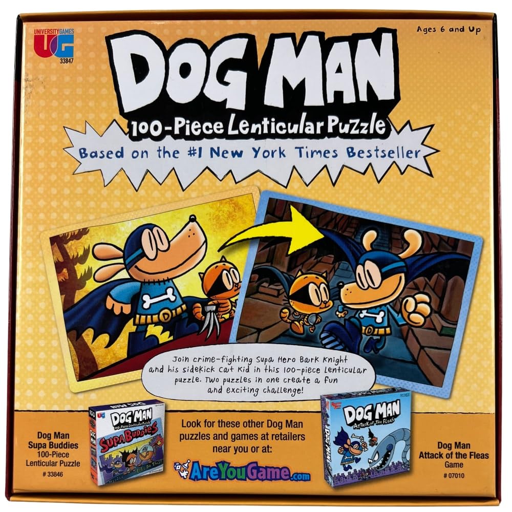 Dog Man Adventures 100 Piece Lenticular Jigsaw Puzzle - Fun Illusion Puzzle for Kids 8