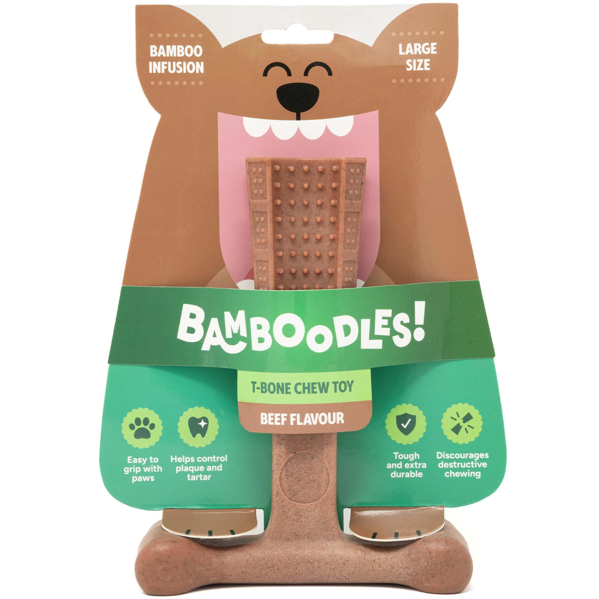 Bamboodles T-Bone Dog Chew Toy - Large Size | Durable Nylon & Bamboo Fibre | Beef Flavour