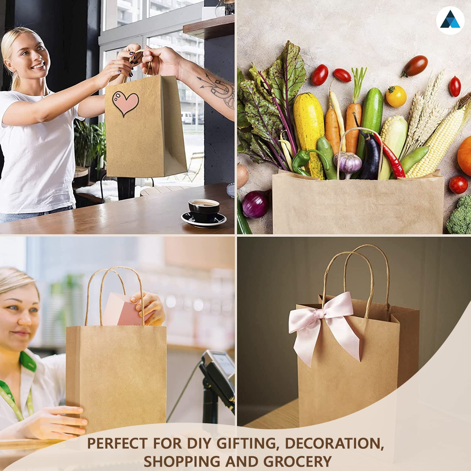 Nationwide Paper Medium Brown Kraft Paper Gift Bags with Handles - 50 Count | Eco-Friendly & DIY Ready 7
