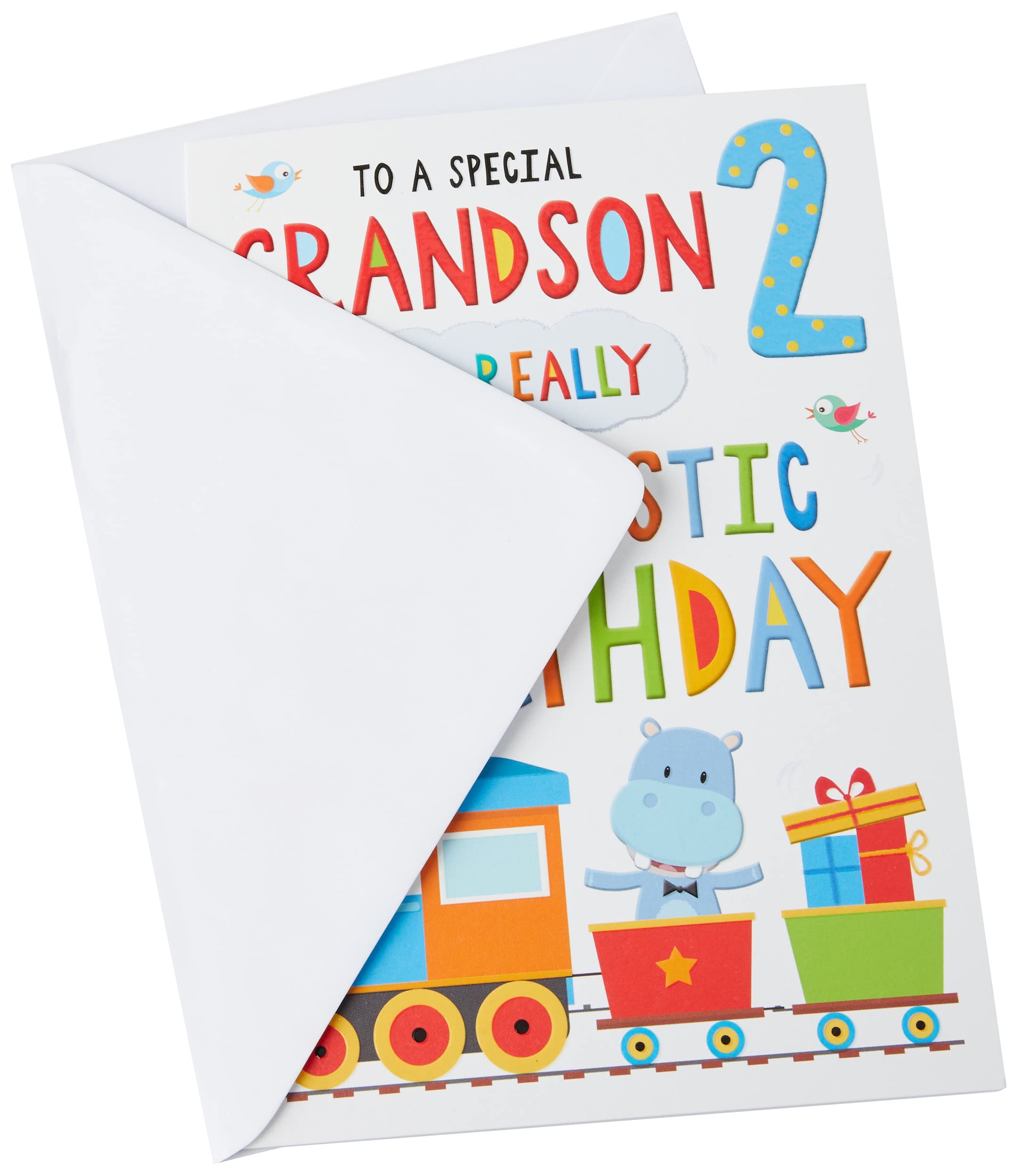 Piccadilly Greetings Regal Publishing Age 2 Grandson Birthday Card | 9 x 6 inches | Grey, Blue, Red, Gold 3
