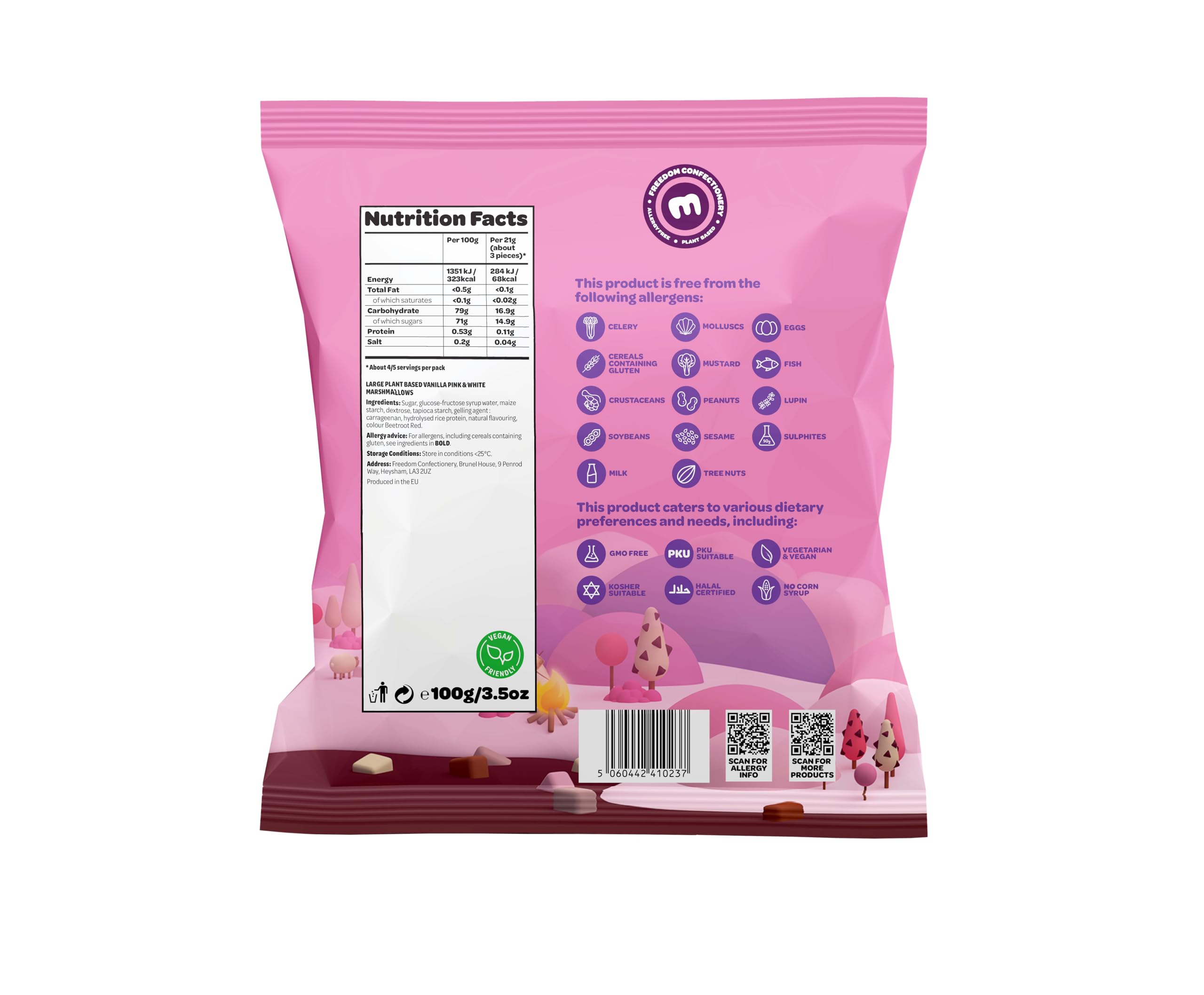 Freedom Confectionery Vegantic Pink & White Vanilla Mallows - Vegan, Allergen-Free | 105g Bag