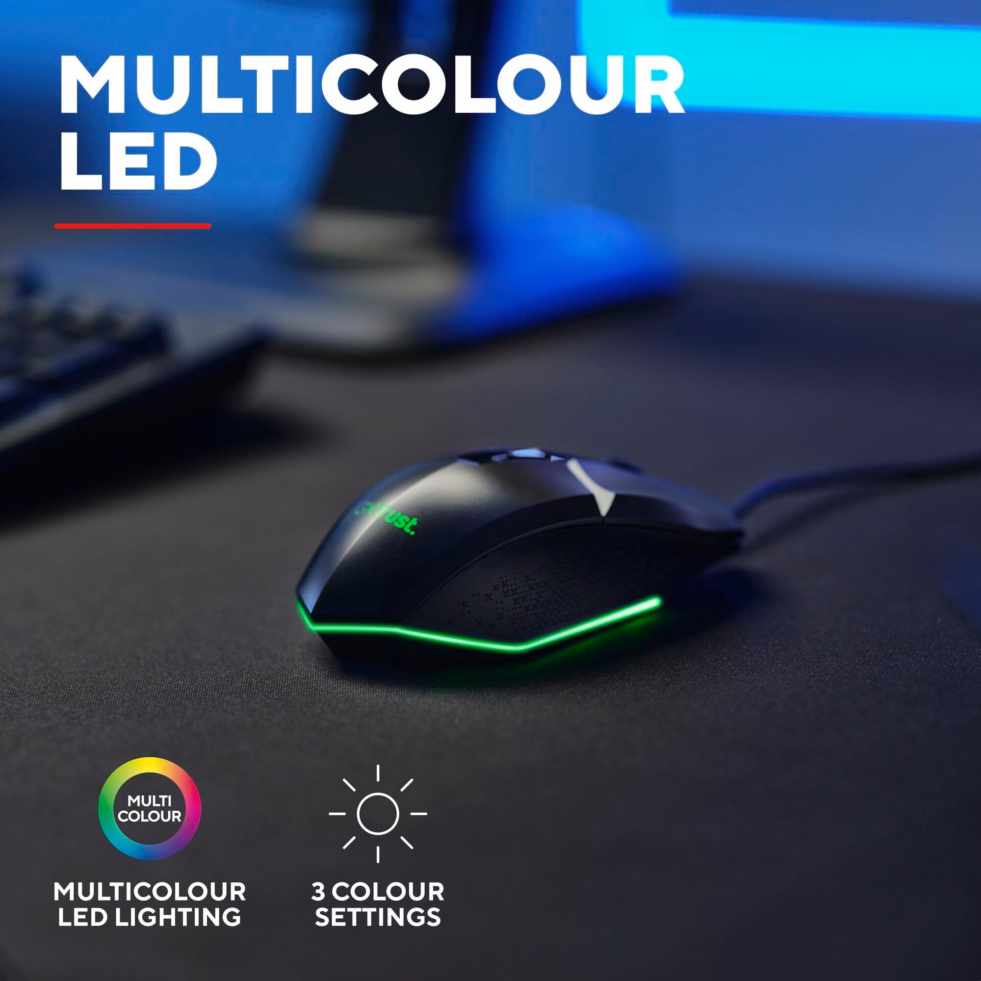 Trust Gaming GXTrust 1109 Vylax Gaming Mouse - 6 Programmable Buttons, 200-6400 DPI, RGB LED Lighting, 1.5m Cable, Black 4