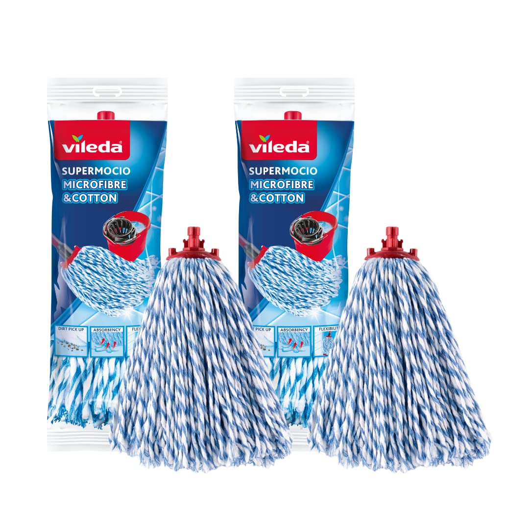 Vileda Supermocio Microfibre and Cotton Mop Refill - Pack of 2 | Machine Washable Head 1