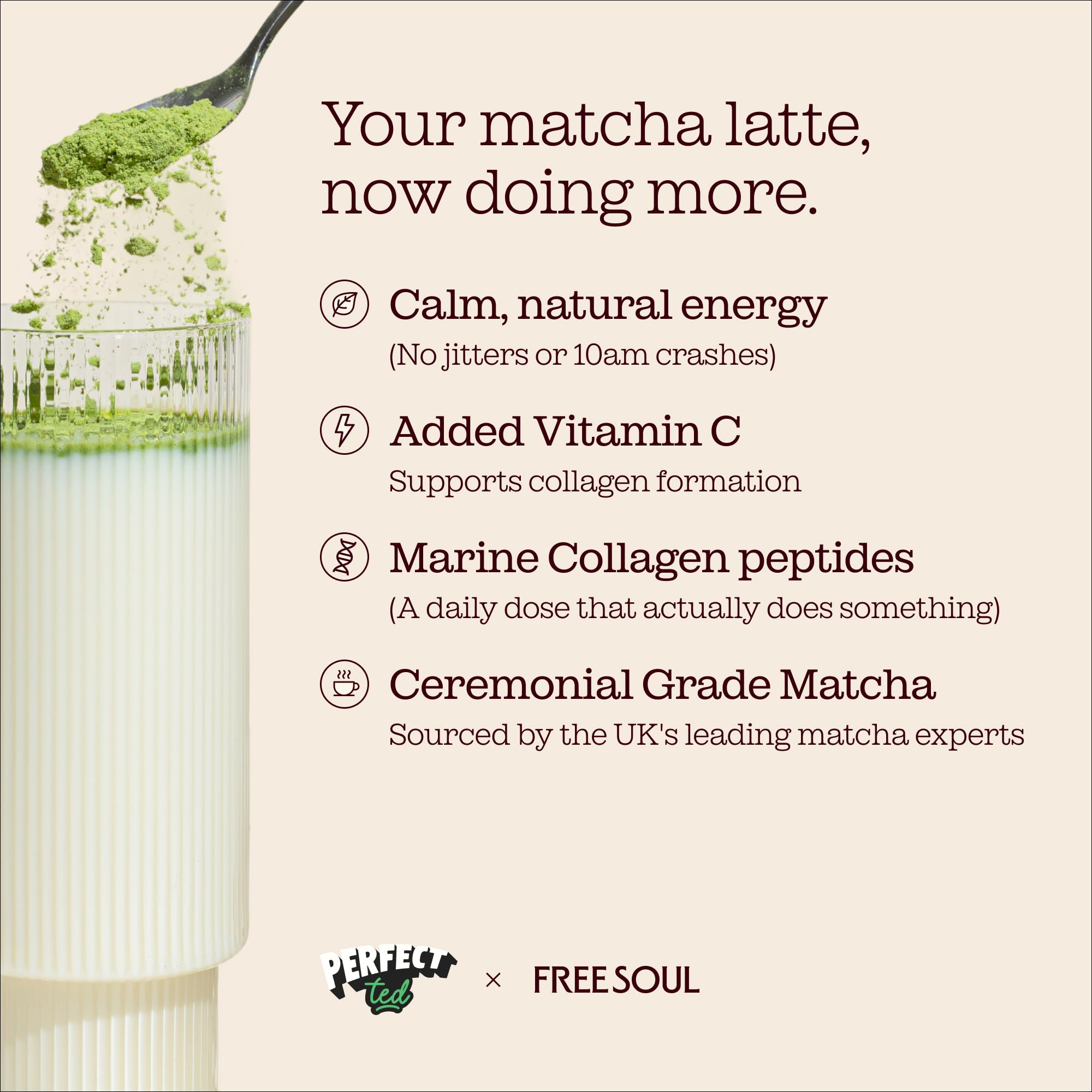 Free Soul x PerfectTed Matcha Collagen Powder - 7 Sachets (5g Each) | Low Sugar 2