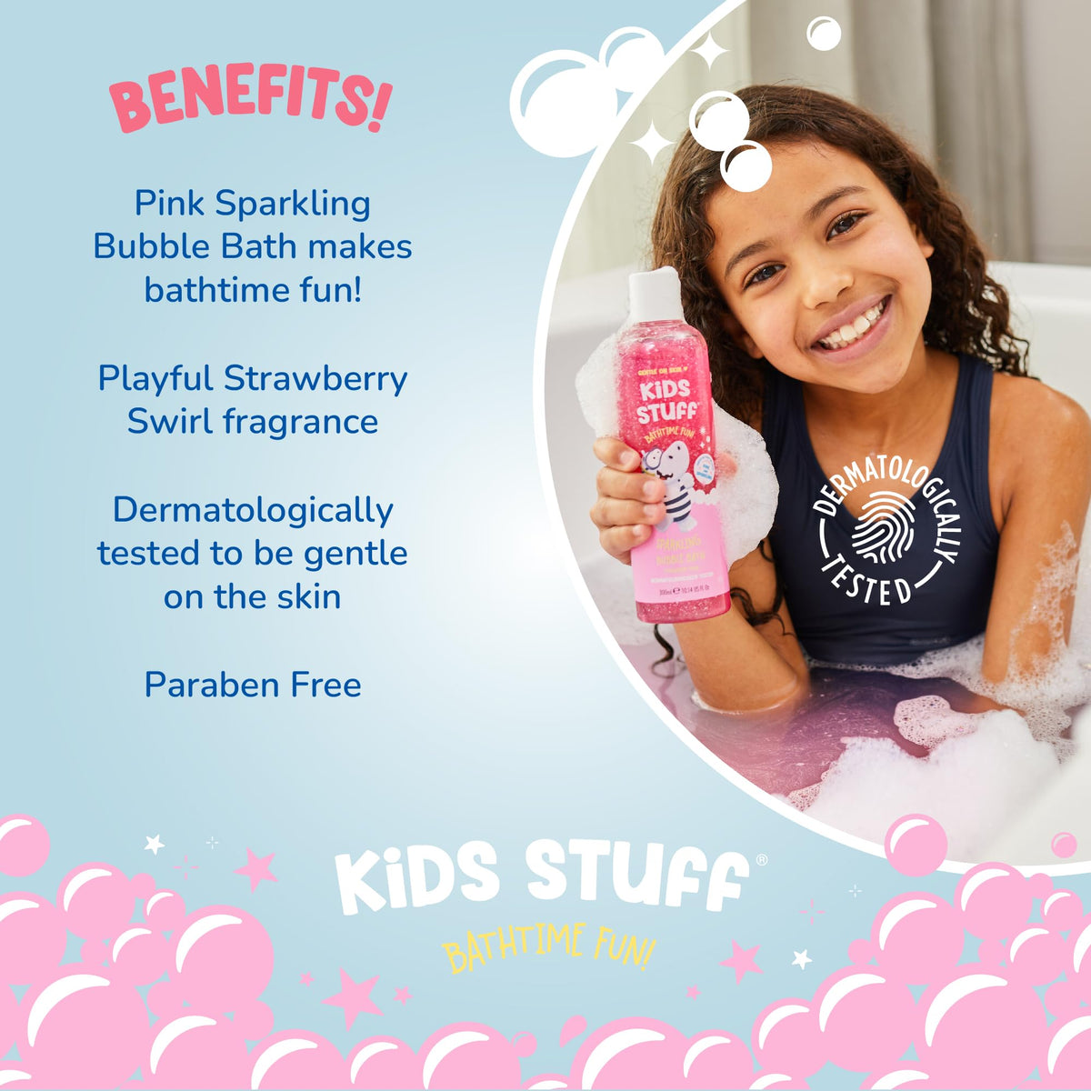 Kids Stuff Pink Sparkling Bubble Bath - Strawberry Splash Scent | 300 ml
