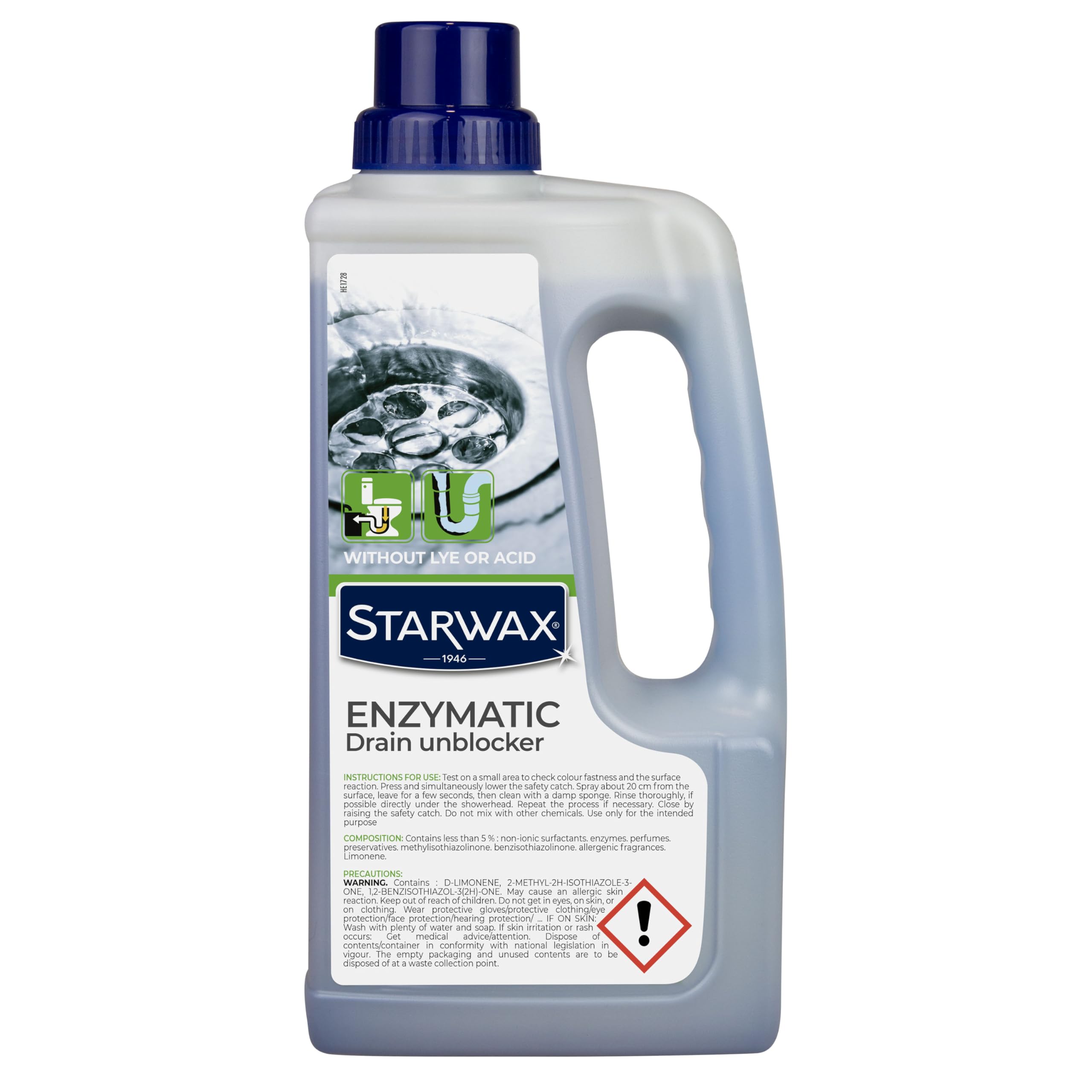 STARWAX Biological Drain Cleaner - Acid Free, Unclogs Drains & Eliminates Odours, 1L