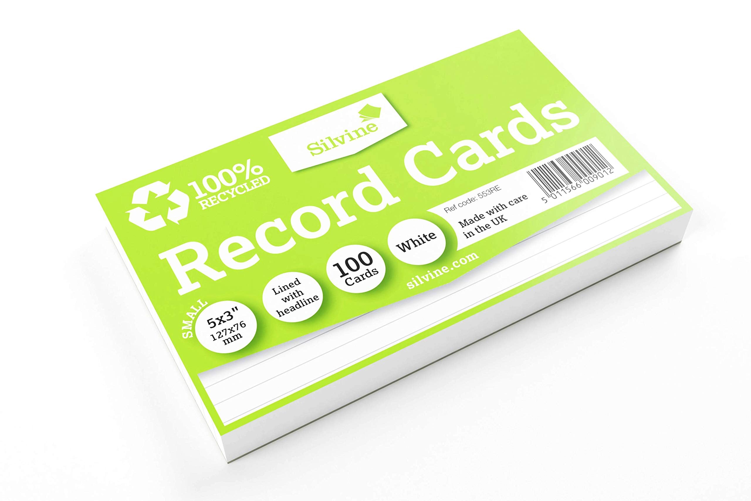 Silvine 5x3 100% Recycled Flash Cards - Lined (100 Cards) White 1