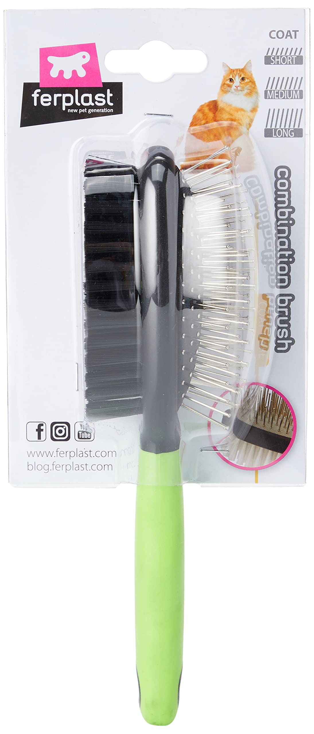 Ferplast Combination Cat Brush GRO 5798 - Dual-Sided Grooming Tool for All Hair Lengths | Green 4