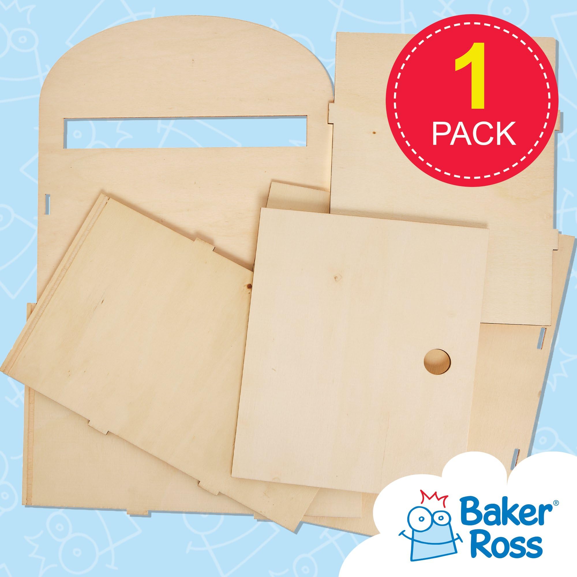 Baker Ross FX846 Wood Craft Post Box Kit - Paintable & Customizable | Assembled Size 23x23x33cm | 1 Kit