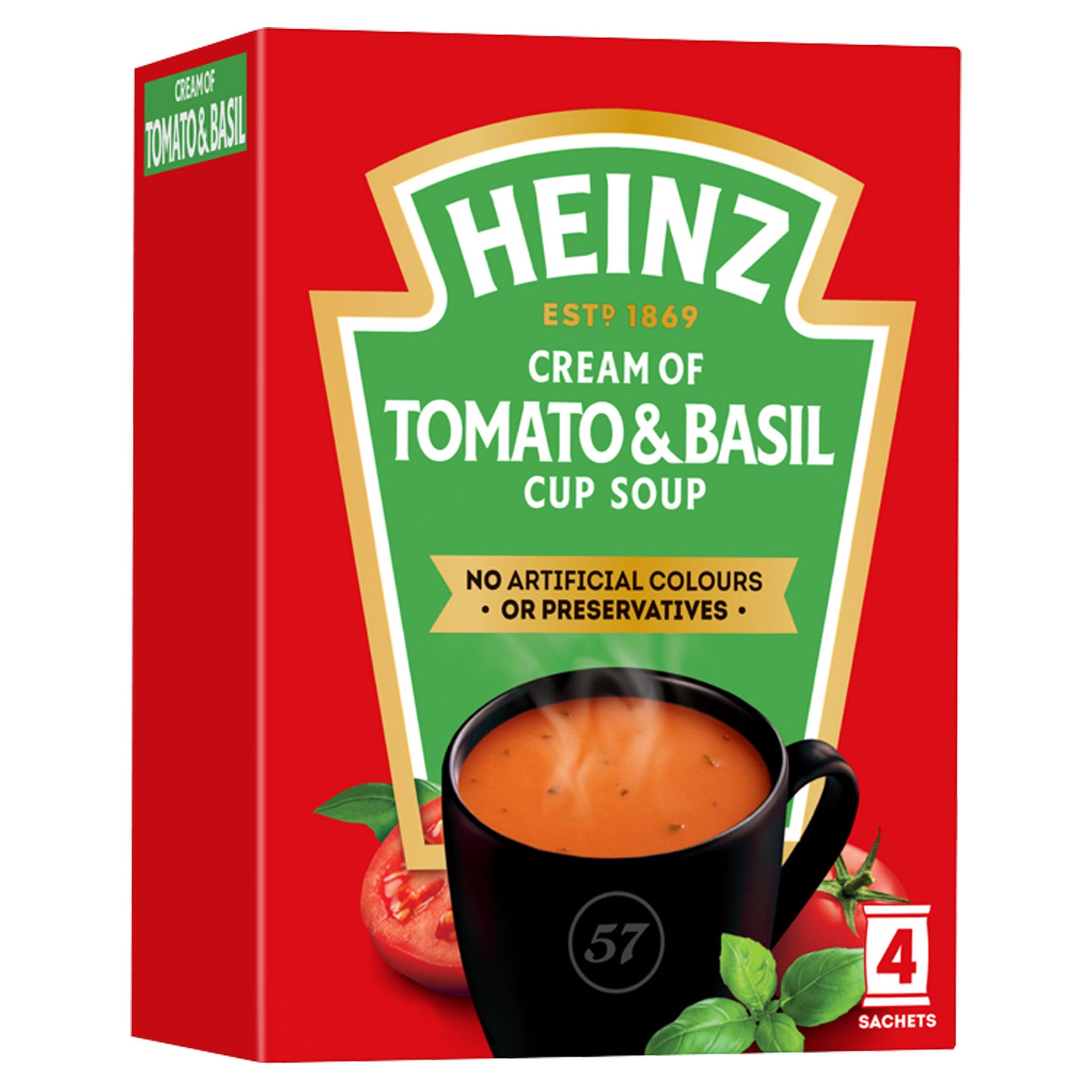 HEINZ Cream of Tomato & Basil Cup Soup Mix - Low Fat, No Added MSG | 4 x 22g Sachets (88g) 1