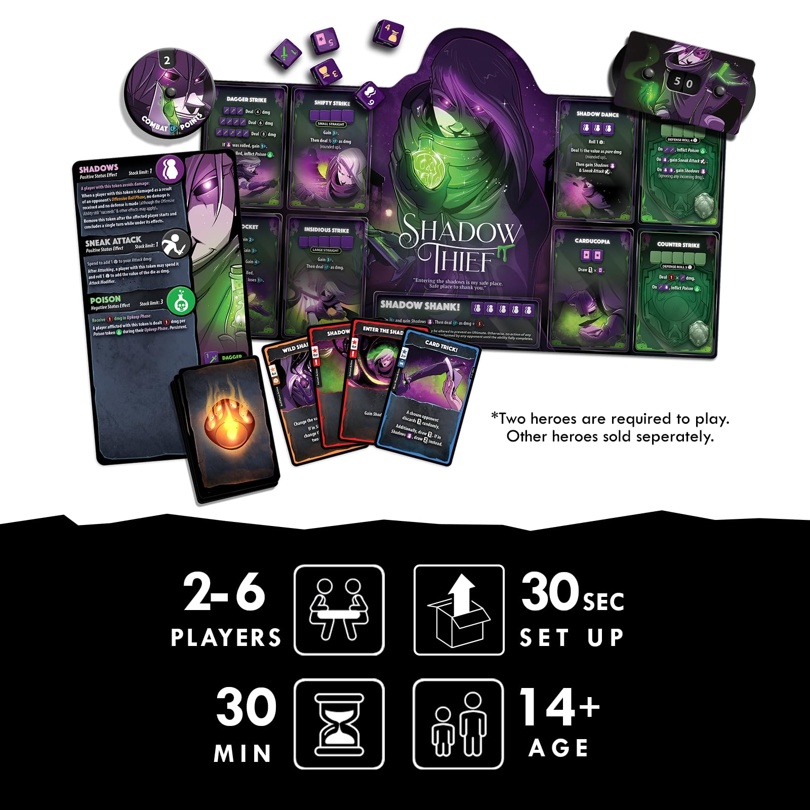 Dice Throne Shadow Thief Hero Pack - Stealth & Poison Playstyle | 2-4 Players | Ages 8+ 2