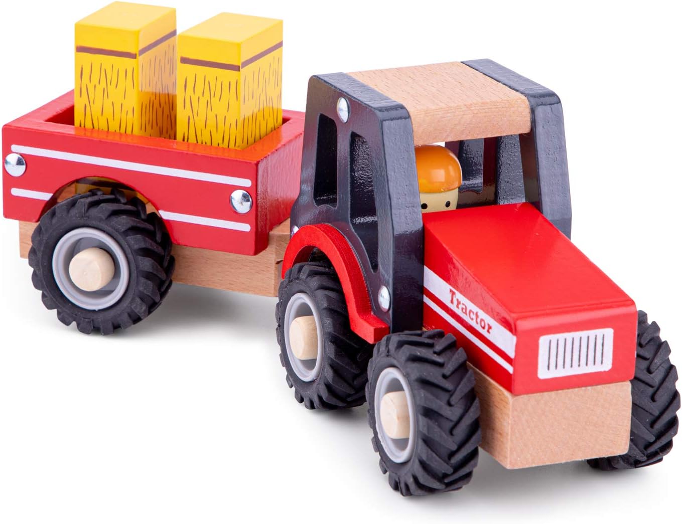 New Classic Toys Wooden Tractor with Trailer and Hay Stacks - Educational Farm Vehicle for Toddlers 18 Months+ 7