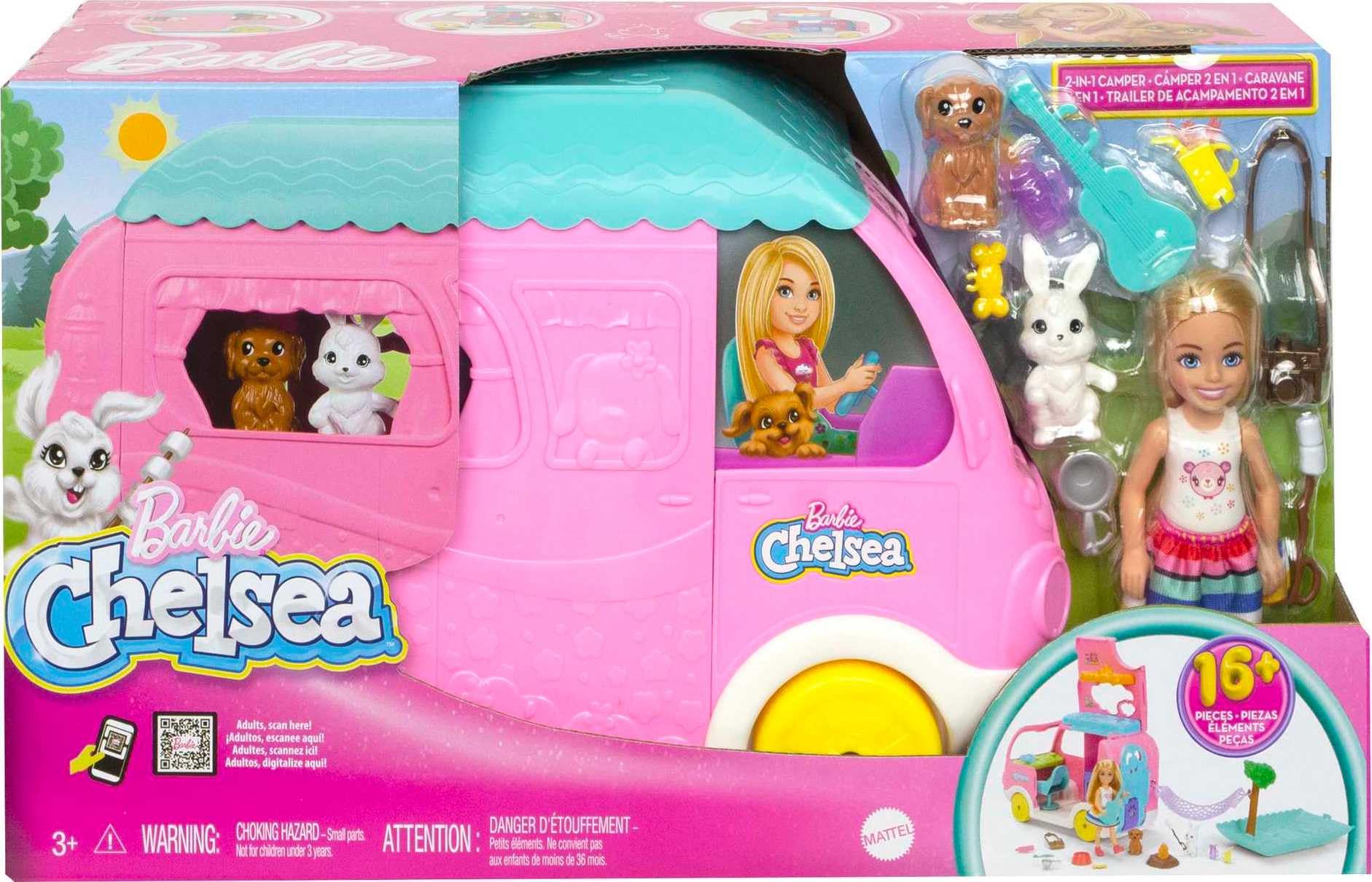 Barbie Chelsea 2-in-1 Camper Playset - Transforming Vehicle with Doll, 2 Pets & 15 Accessories for Kids 3+ 14