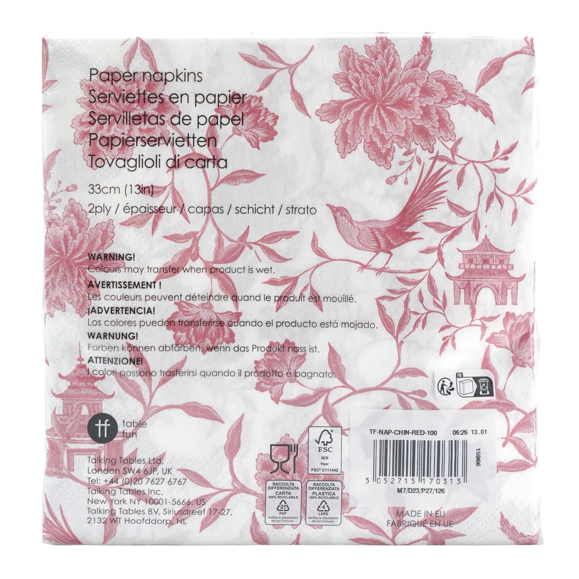 Talking Tables Soft Pink Chinoiserie Paper Napkins - 100 Count | 2-Ply 33cm Unfolded 3