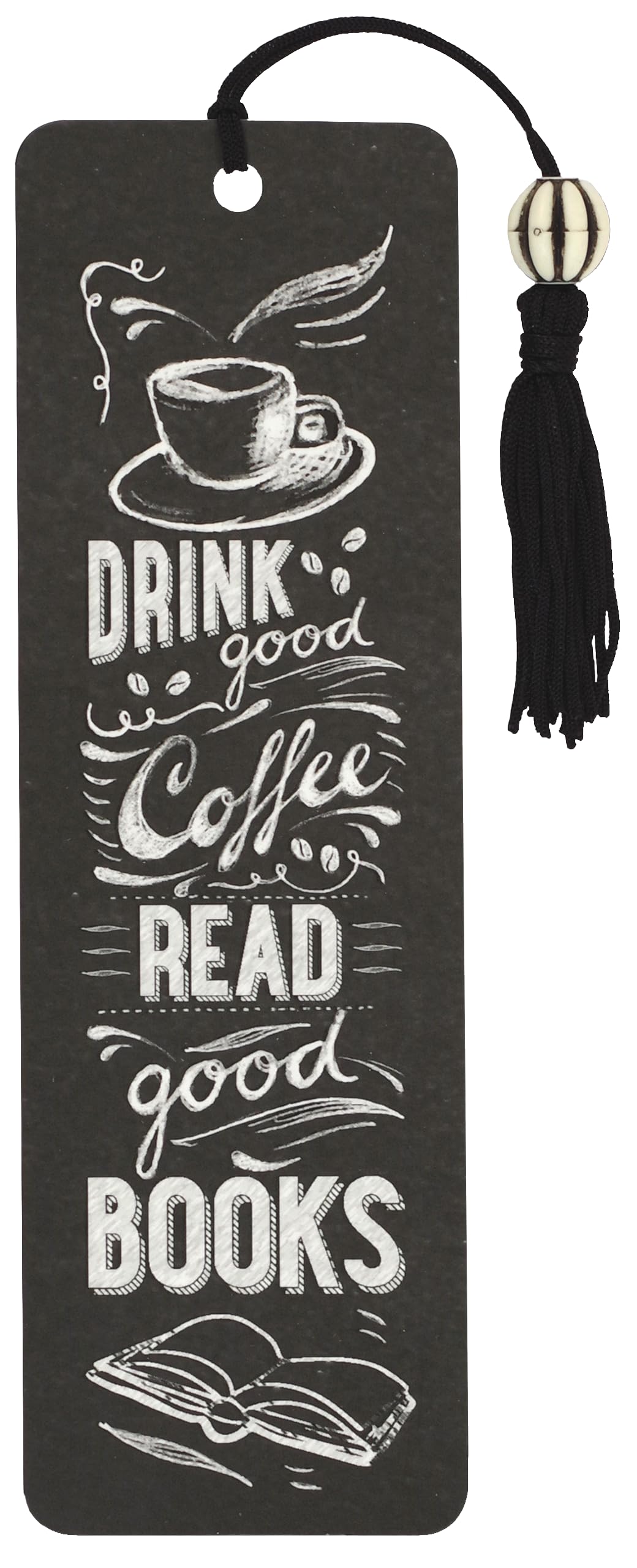 Peter Pauper Press Coffee & Books Beaded Bookmark - Cardstock, Black/White, Includes Ruler