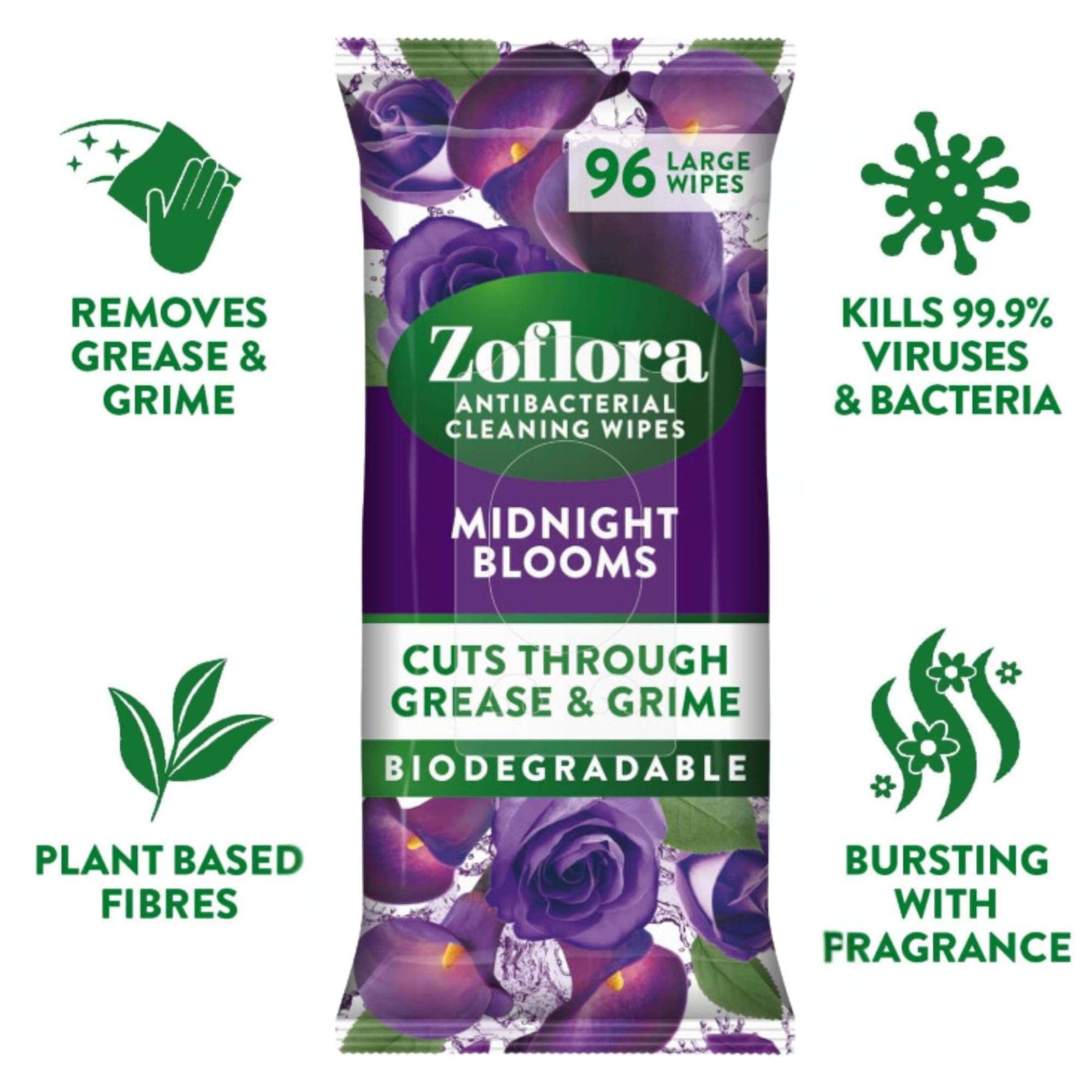 Zoflora Antibacterial Multi-Surface Wipes - Midnight Blooms Scent | 96 Count Biodegradable Wipes 3