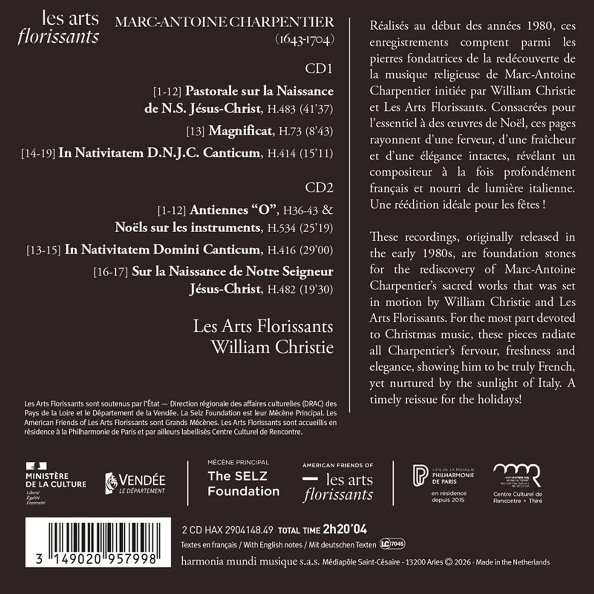 William Christie & Les Arts Florissants - Charpentier: Pastorales de Noël - Magnificat - Antiennes O de l'Avent - Noë [Limited Edition CD]