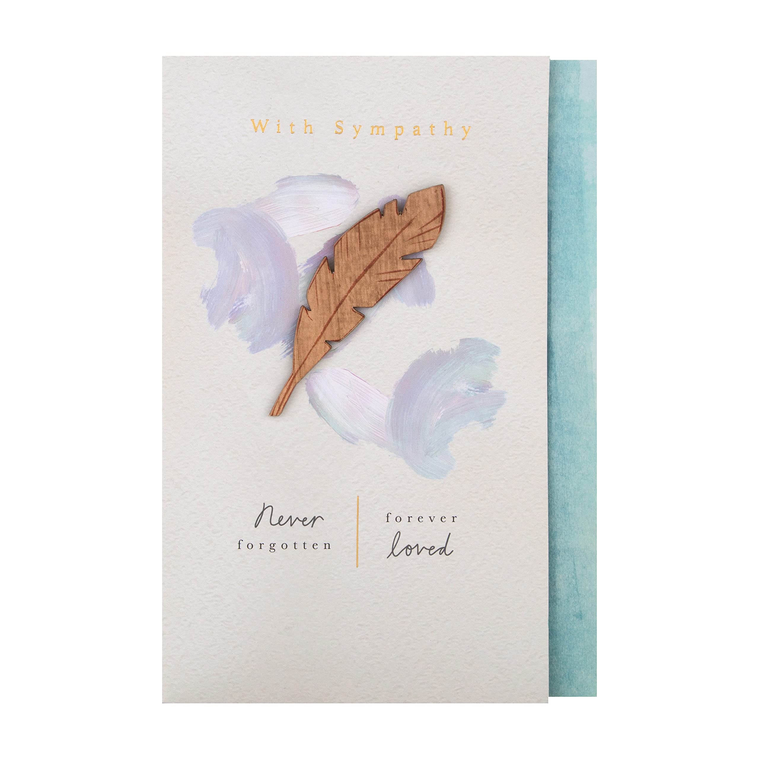 Hallmark Sympathy Card - Wooden Feather Design, Gold Foil Accents | FSC Certified | Pack of 1 5