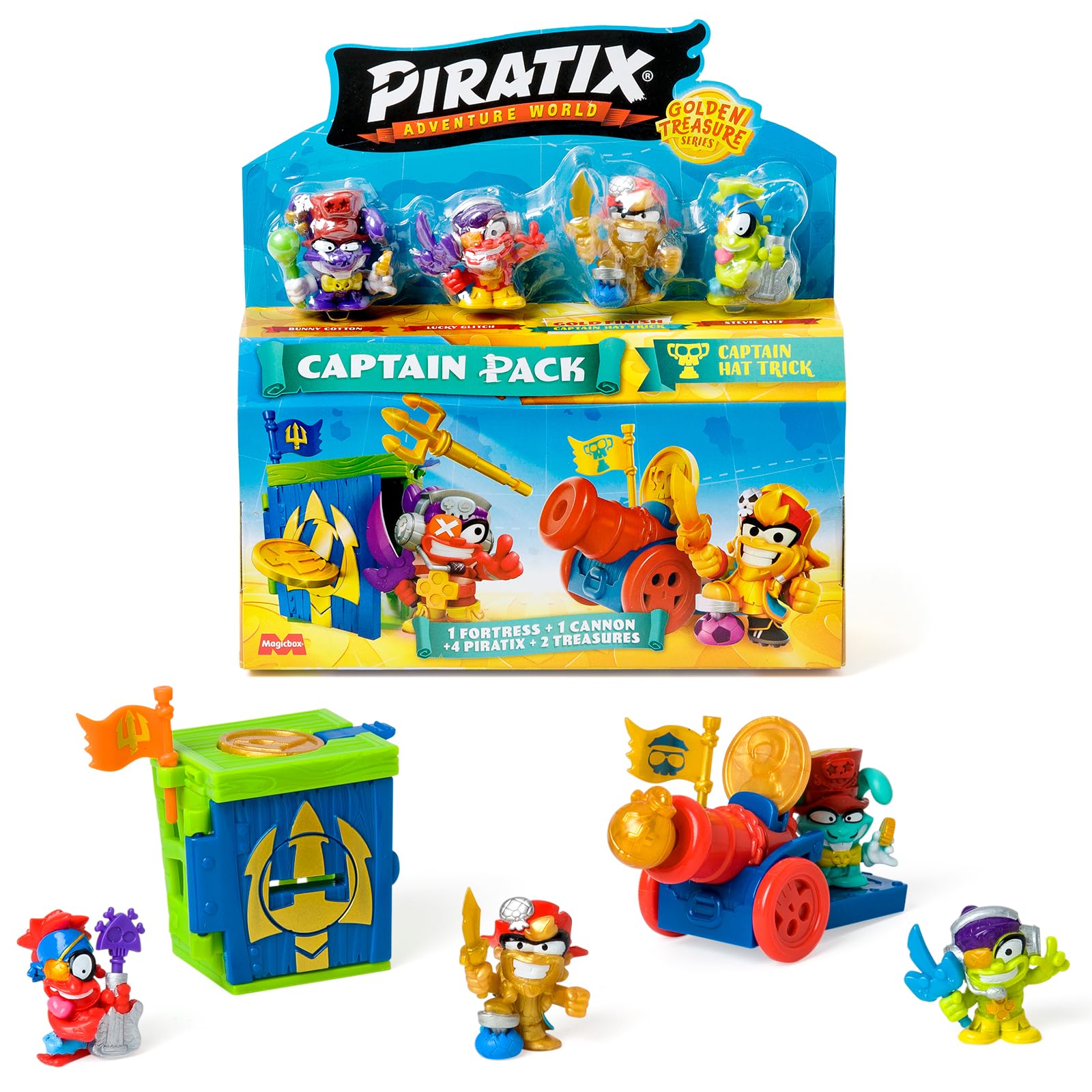 PIRATIX Golden Treasure Series – Captain Pack Hat Trick - 4 Collectible Figures with Fortress, Cannon & Exclusive Treasures 9