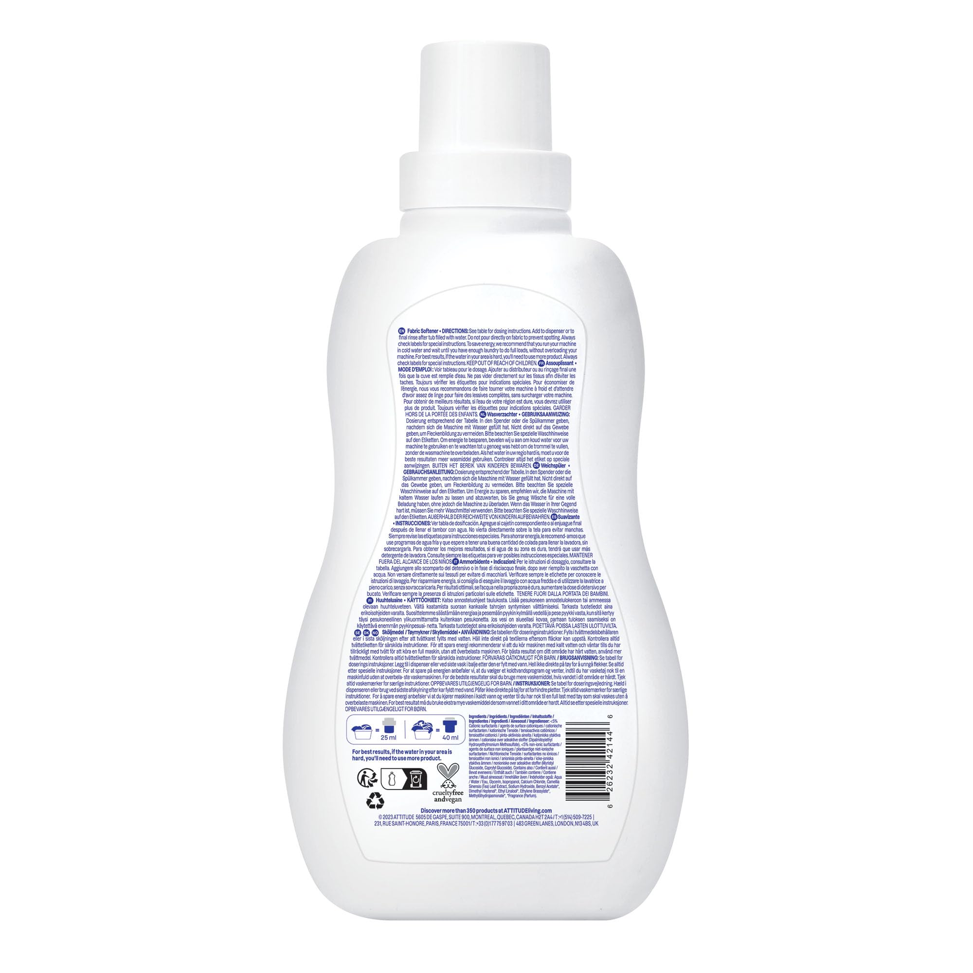 ATTITUDE Liquid Fabric Softener - Plant-Based, Vegan, Wildflower Scent | 1 l | 40 Loads 7