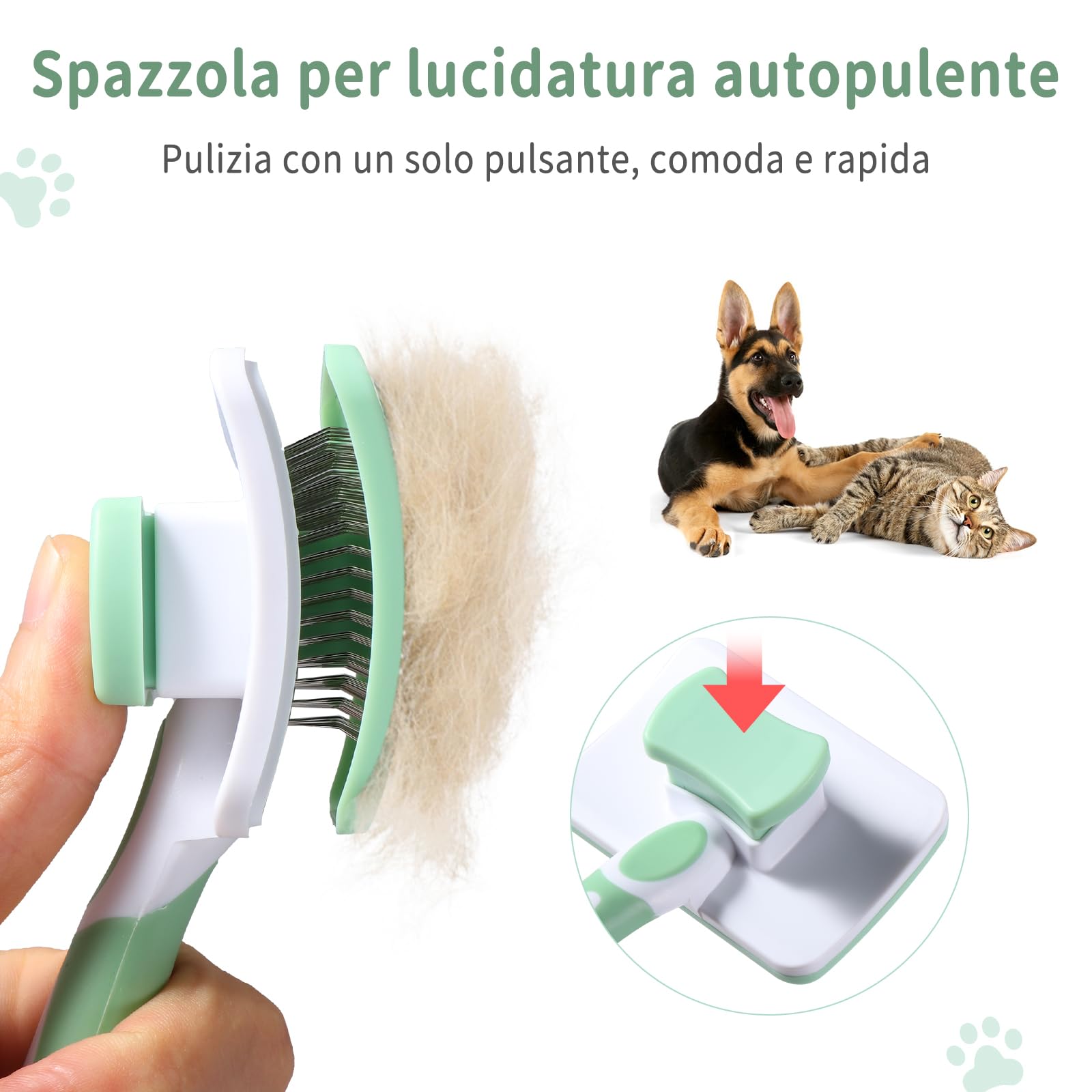 Vinabo Pet Self-Cleaning Slicker Brush - Removes Undercoat & Tangles | Green 6