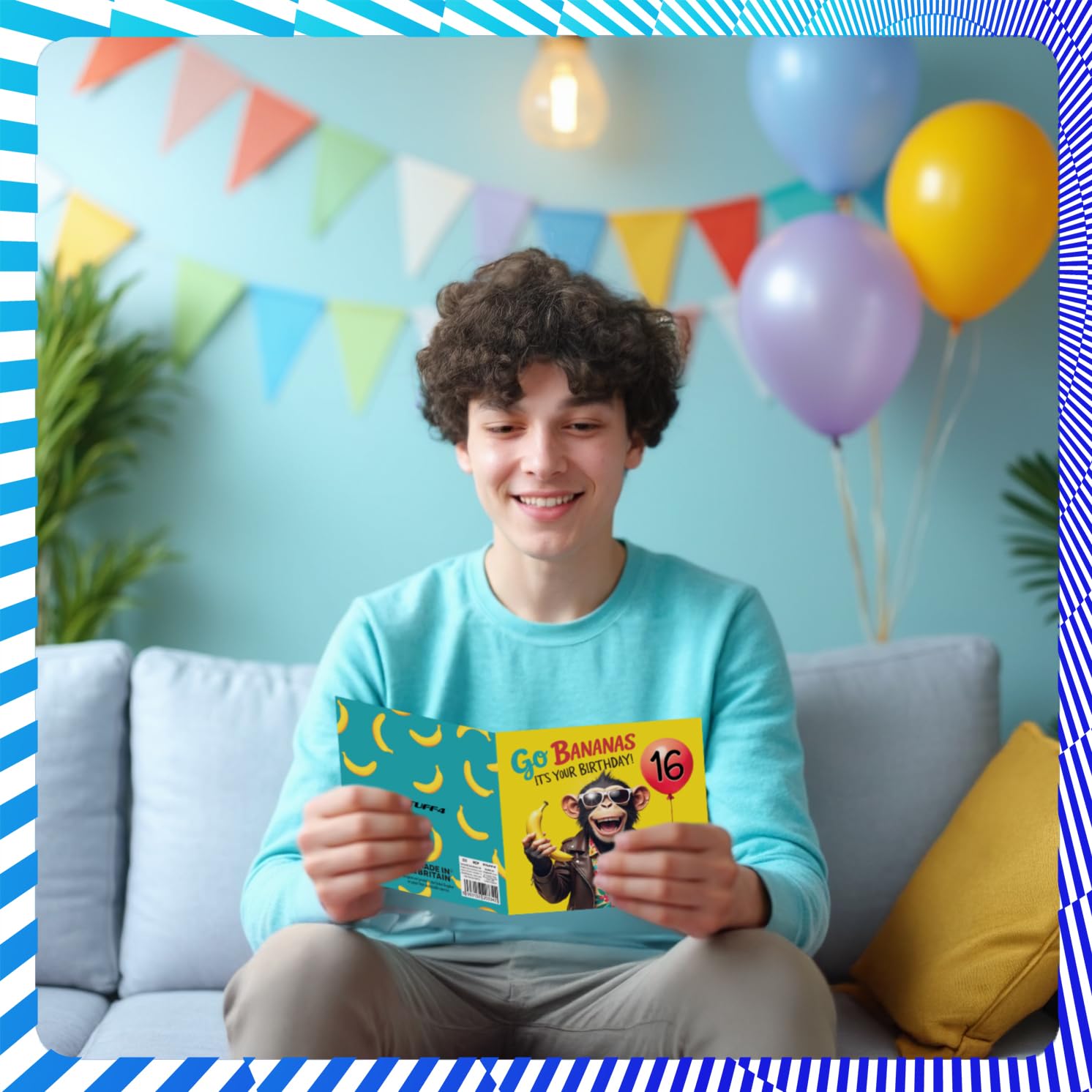 Stuff4 16th Birthday Card for Girls & Boys - Monkey Go Bananas Design | 145mm Square 7
