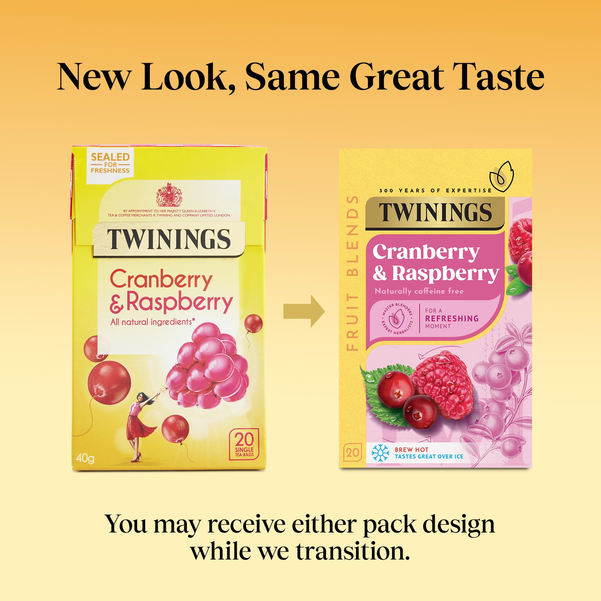 Twinings - Cranberry & Himbeere Früchtetee 80 biologisch abbaubare Beutel (4 x 20) Koffeinfreier Kräutertee Vegan