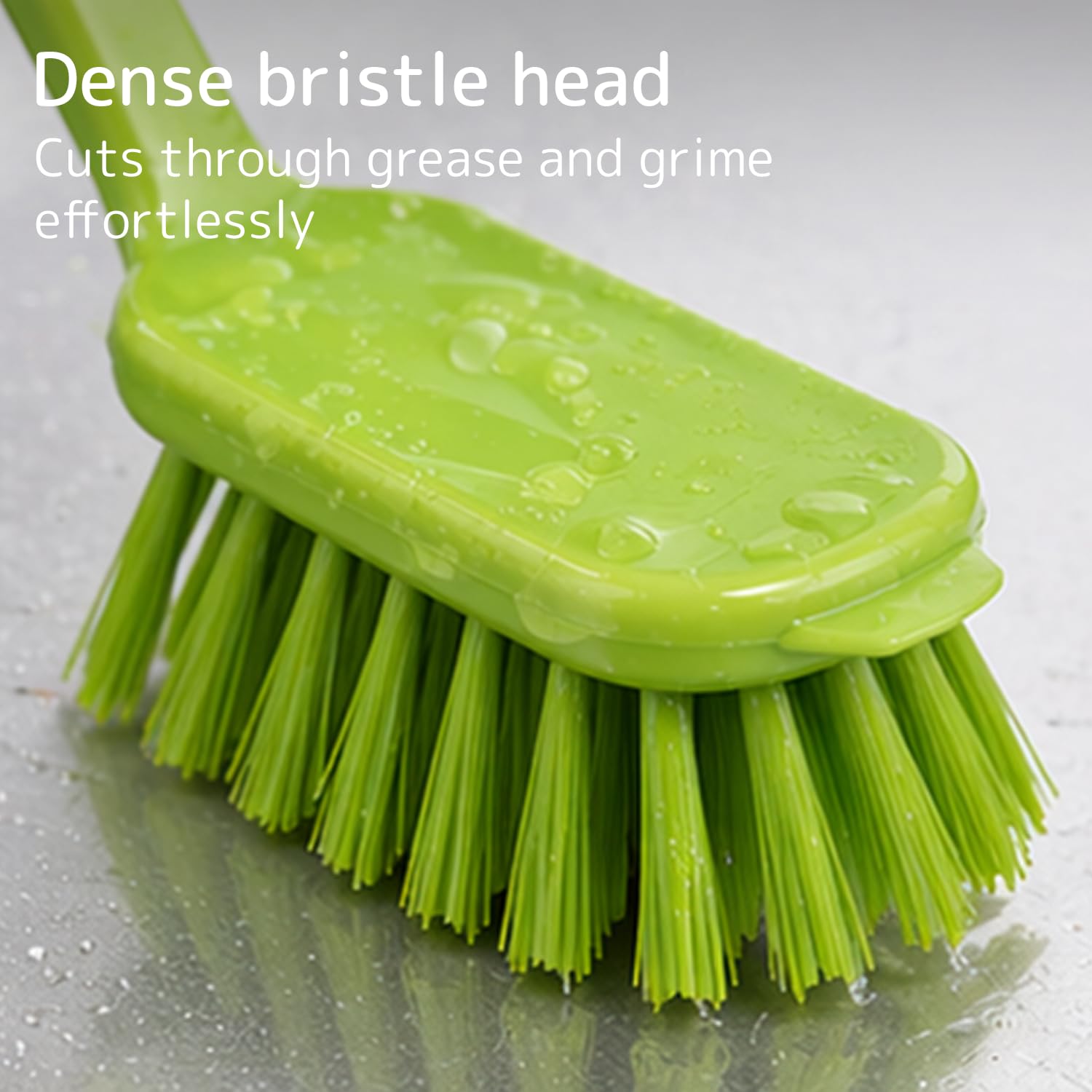 ABENA Green Dish Washing Brush - 27cm Ergonomic Handle | Stiff Nylon Bristles | Scraper Edge