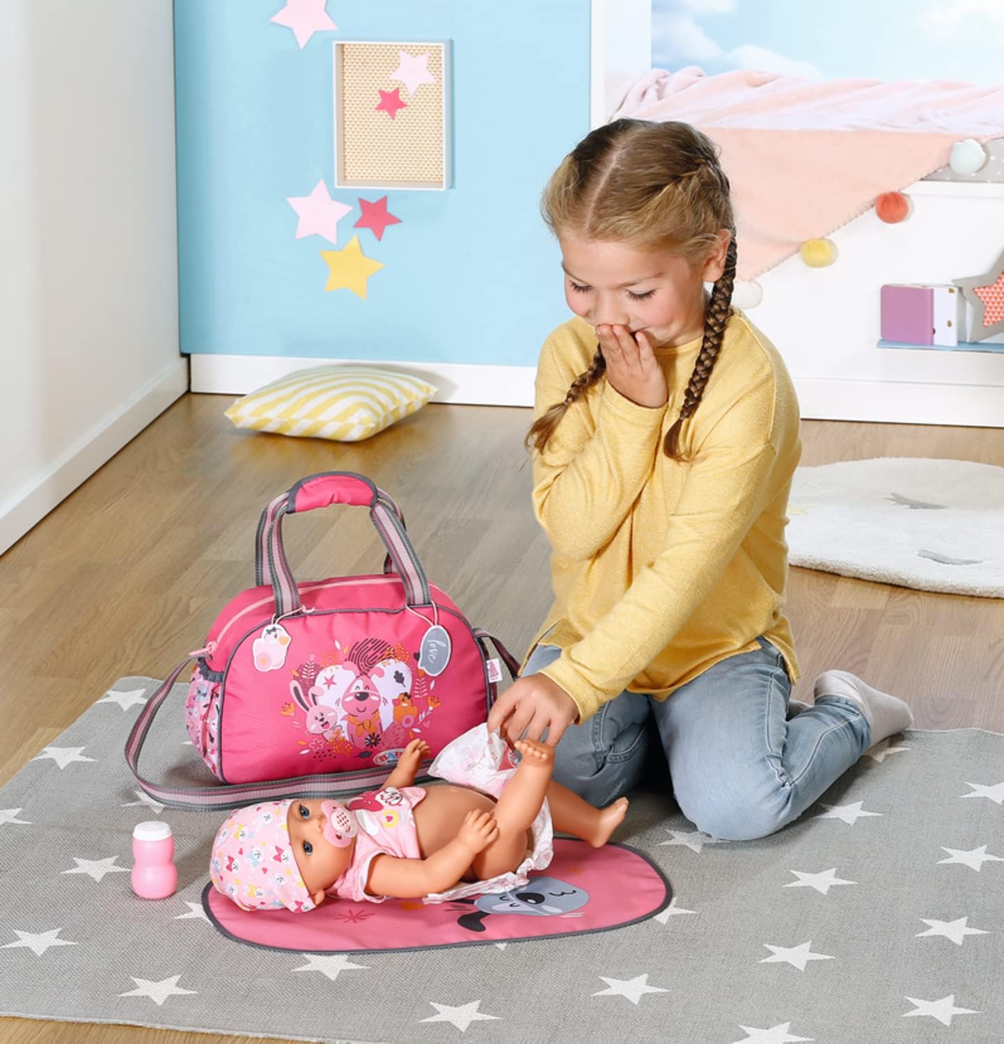 BABY born Doll Changing Bag - Pink Shoulder Bag with Changing Mat, Lotion Bottle & Nappy 12