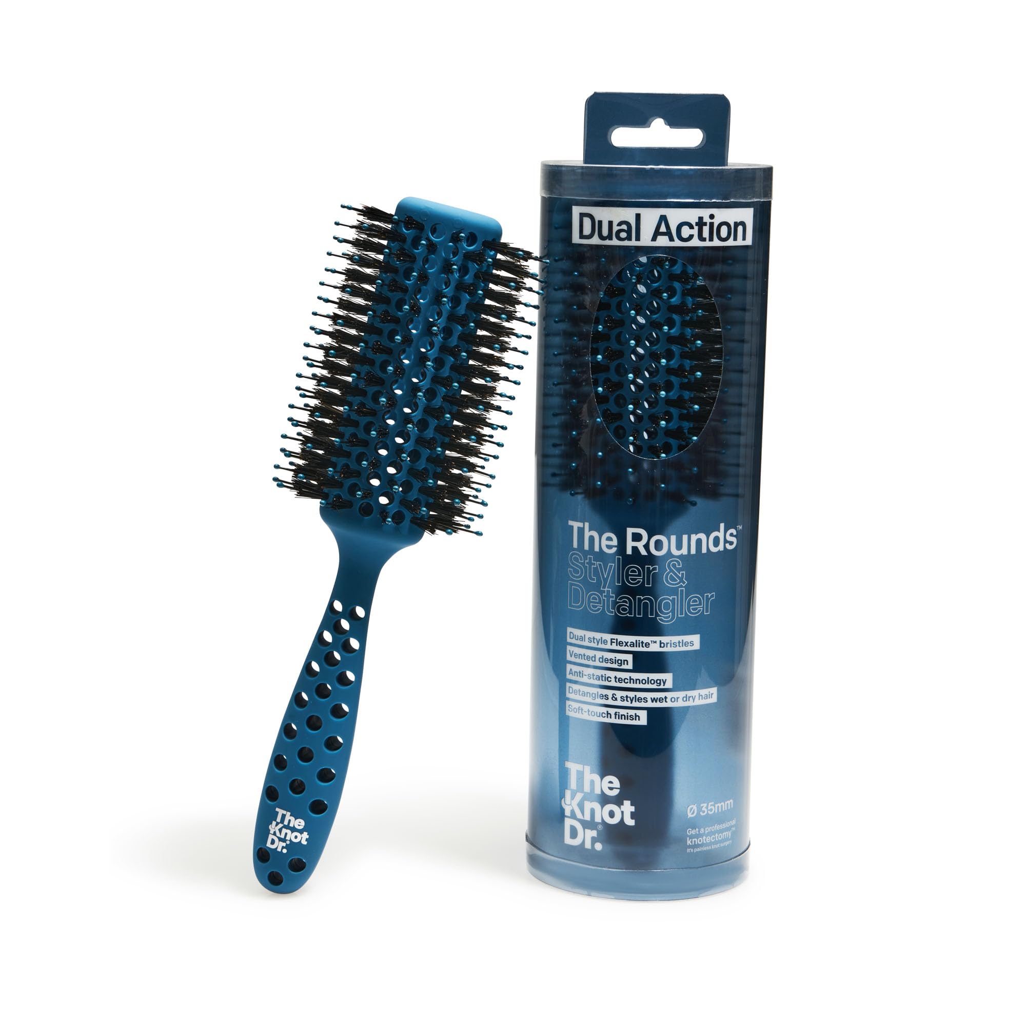 THE KNOT DR. Round Hair Brush - Thermal Barrel for Blow Drying | FLEXALIT Bristles | Blue 1