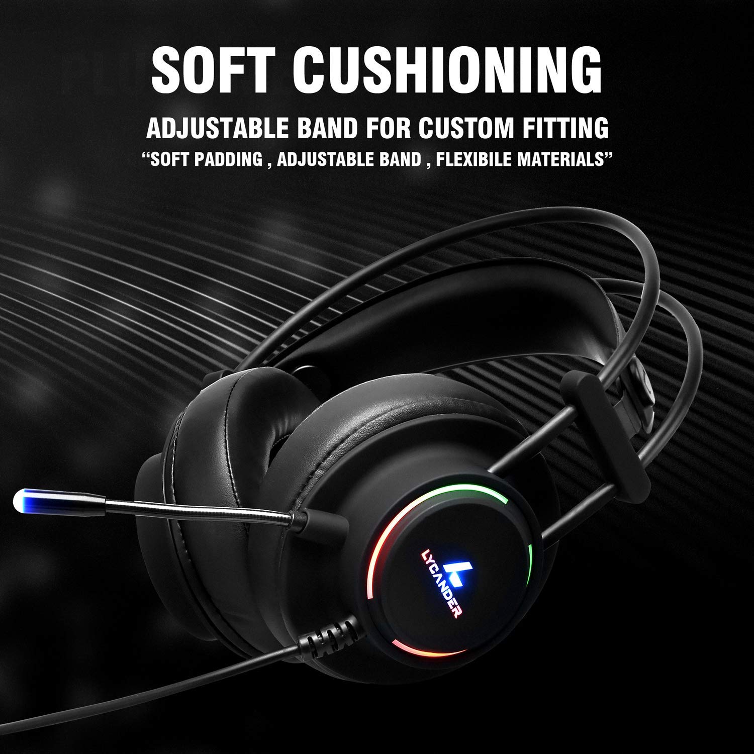 LYCANDER LGH-569 Gaming Headset with Microphone, 50mm Drivers, LED Light, 3.5mm for PC, PS, Xbox, Switch 9