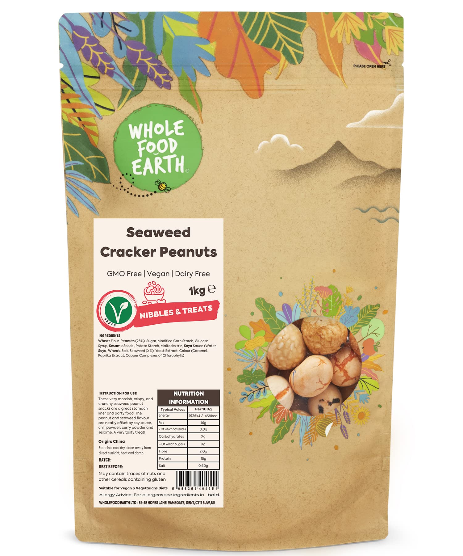 Wholefood Earth Seaweed Cracker Peanuts 1 kg | GMO Free | Dairy Free | Vegan Friendly