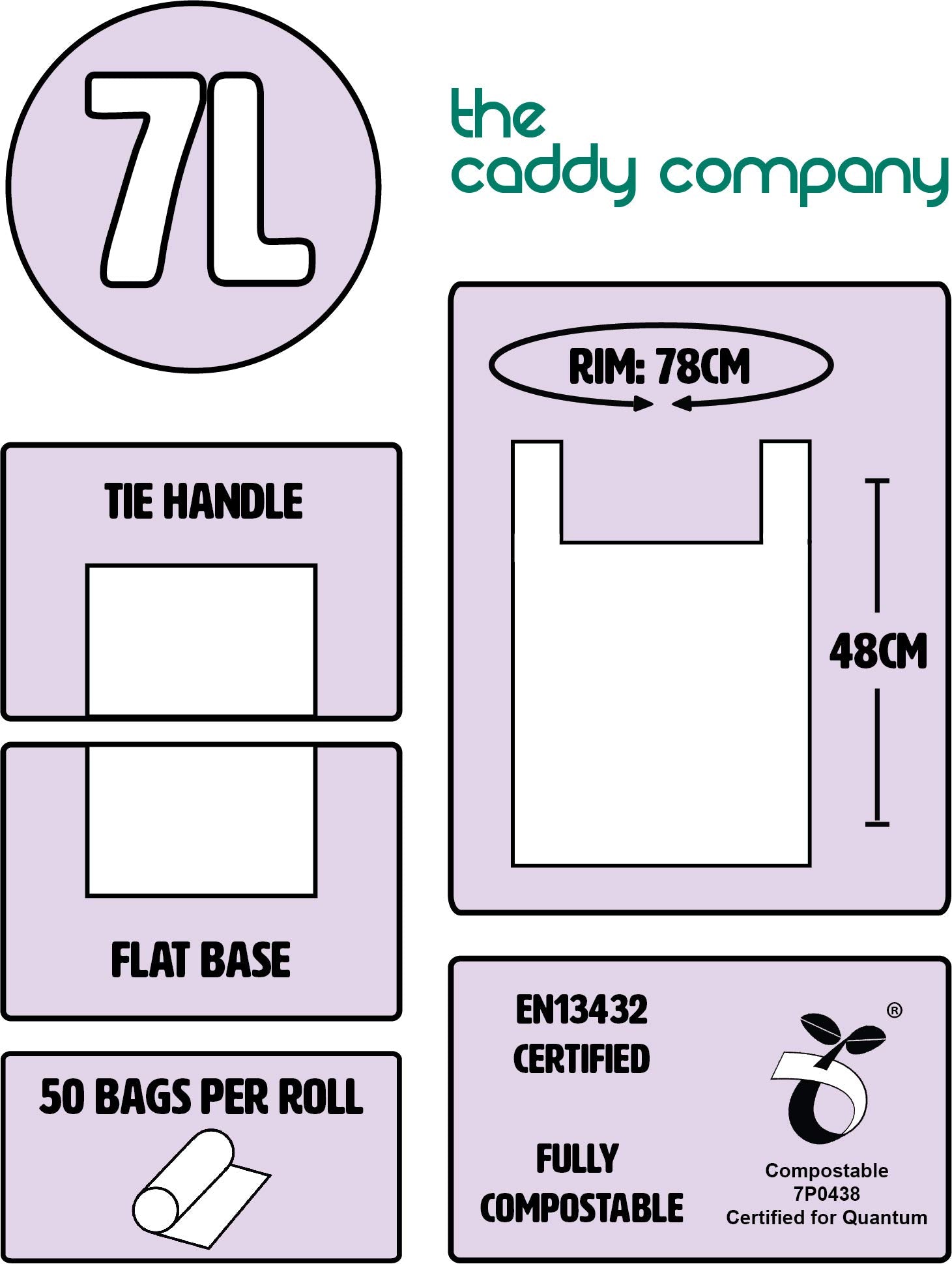 The Caddy Company 7 Litre Tie Handle Compostable Kitchen Caddy Liners, 100 Bags 2