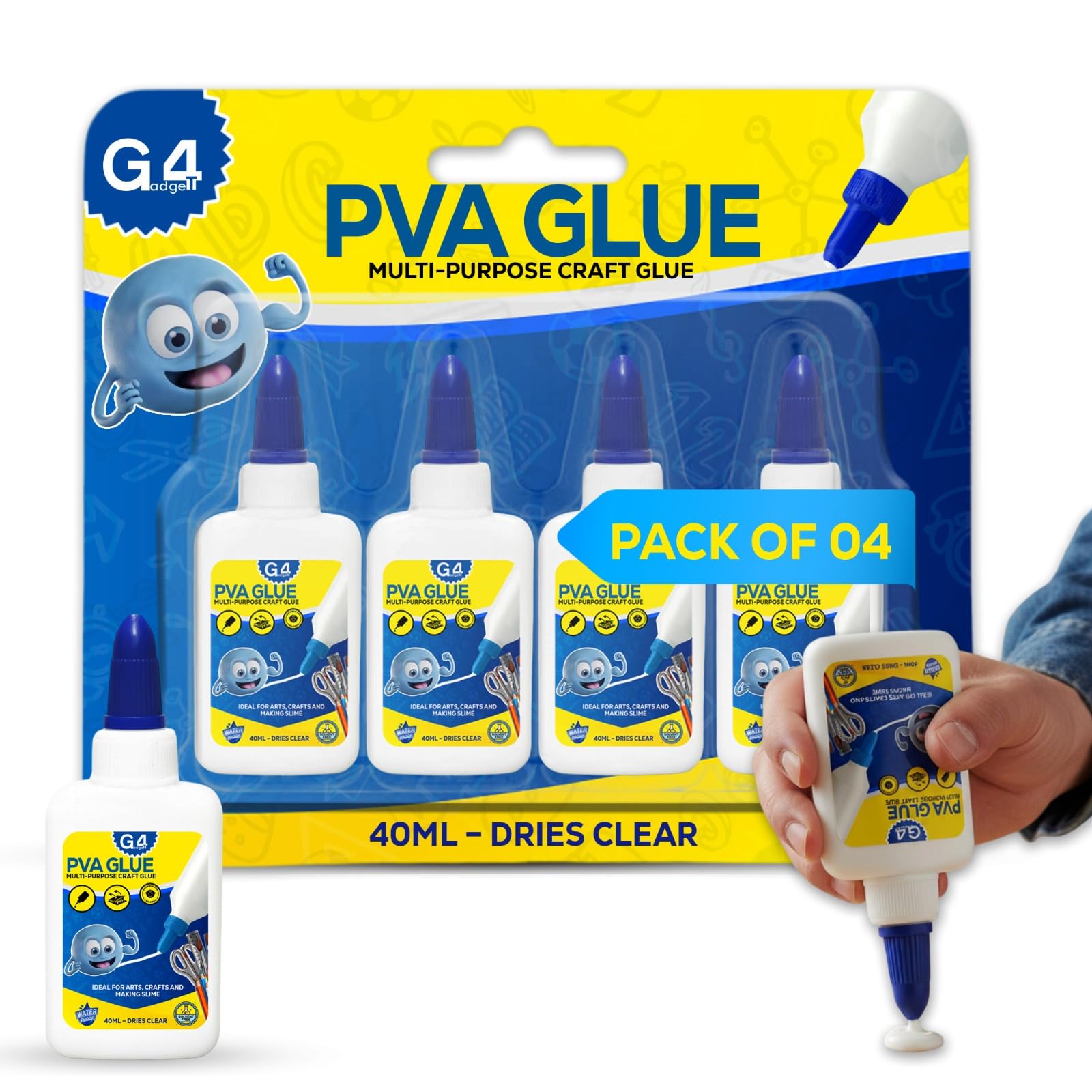 G4GADGET PVA Glue Multi-Purpose Adhesive - 4 Pack, 40ml Each Bottle (160ml Total)