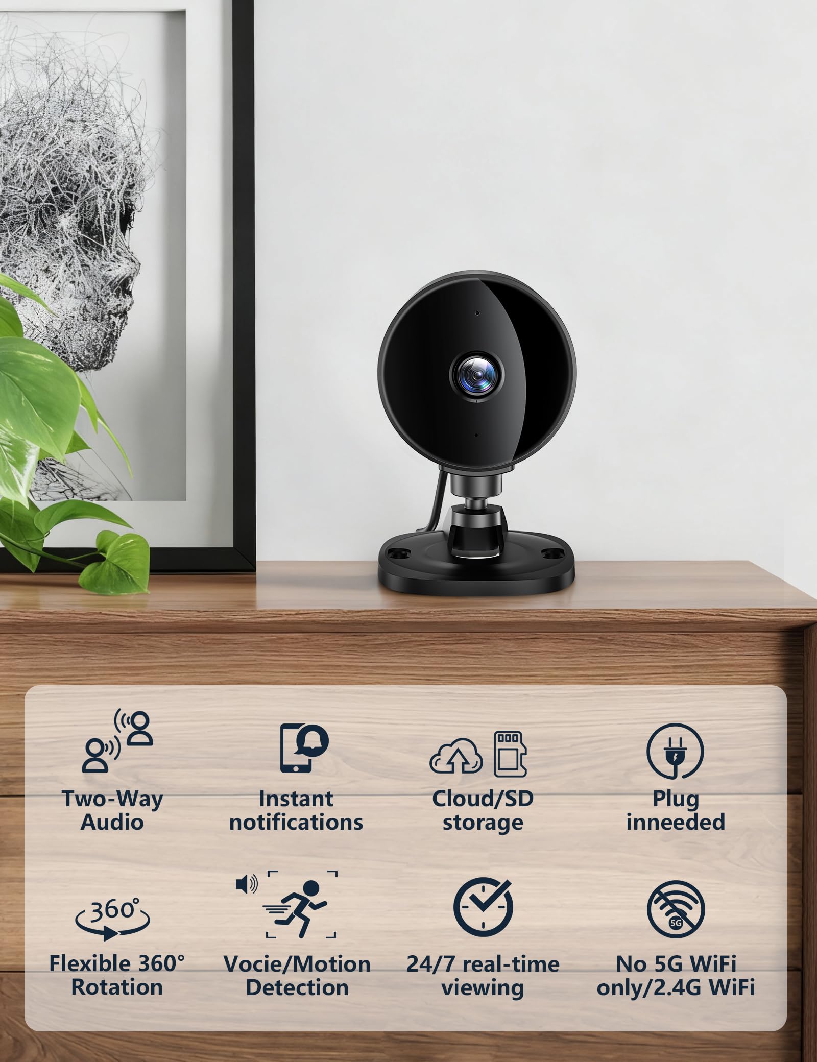 Surfola 1080P Indoor Security Camera - 2 Way Audio, Night Vision, Wi-Fi Connectivity