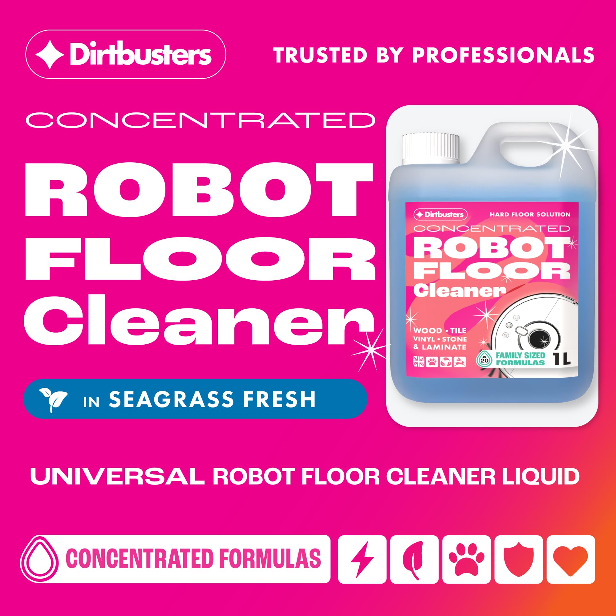 Dirtbusters Robot Mop Cleaning Solution - Low-Foam Hard Floor Cleaner for Laminate, Vinyl & Tile | 1L 2
