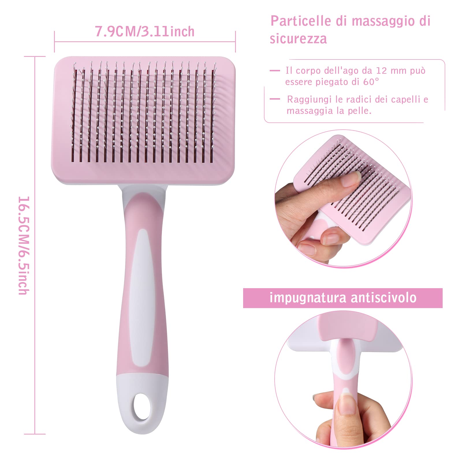Vinabo Pet Grooming Brush - Self-Cleaning Slicker for Dogs & Cats | Pink | Improves Coat Health