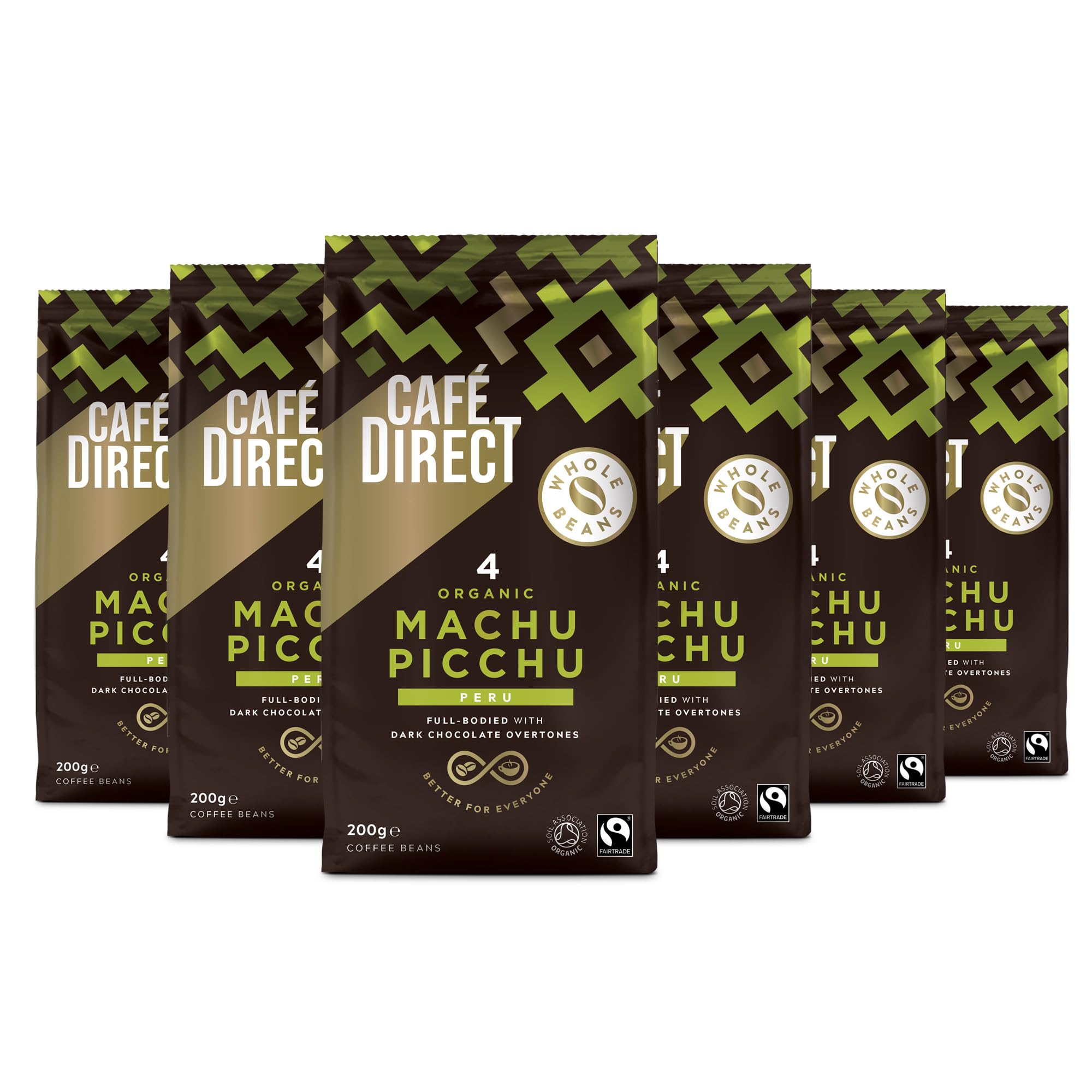 Café Direct Fairtrade Machu Picchu Whole Bean Arabica Coffee, 227g (Pack of 6)